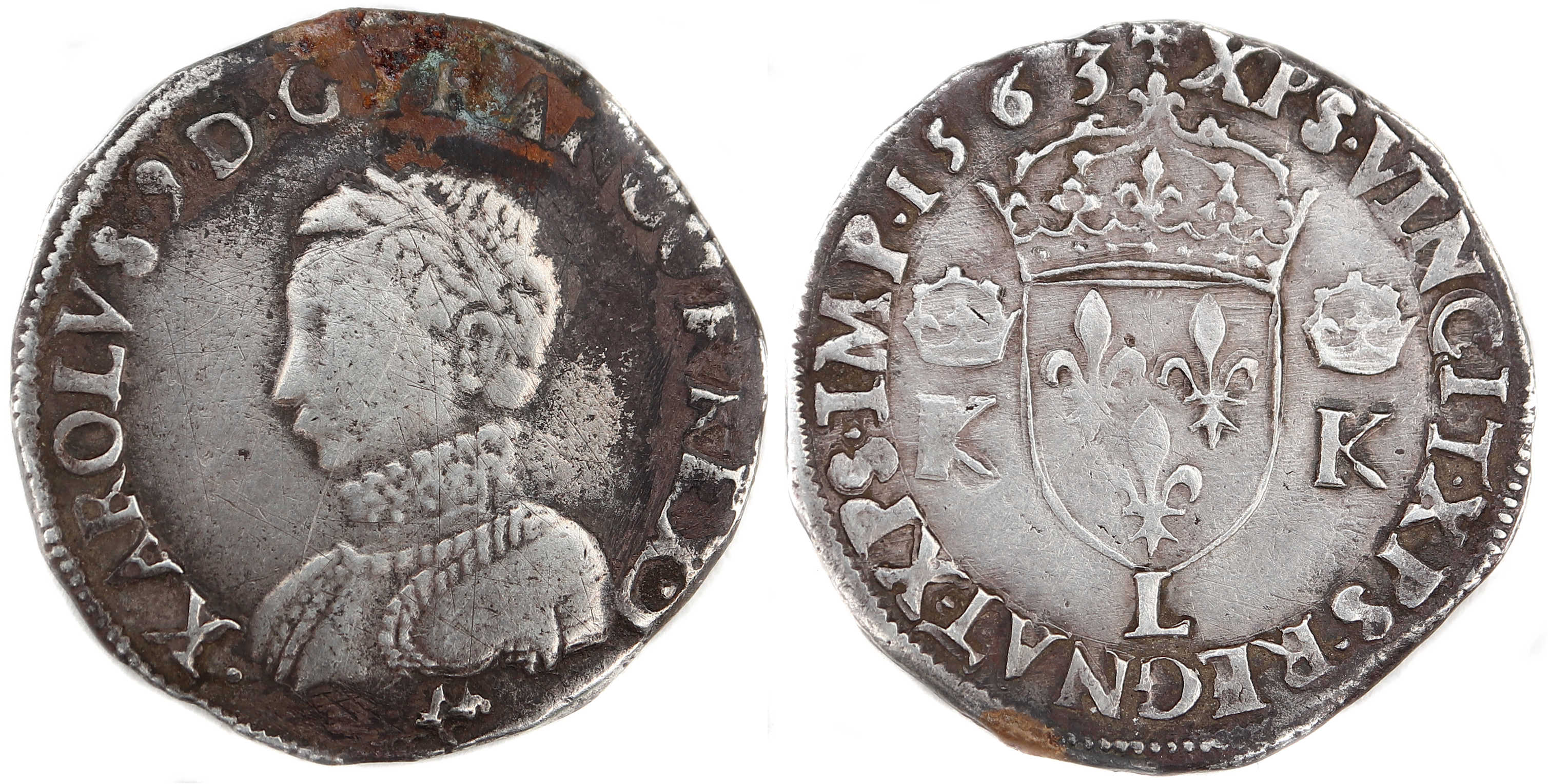 Monnaies royales francaises-CHERLES IX-teston-1563-BAYONNE
