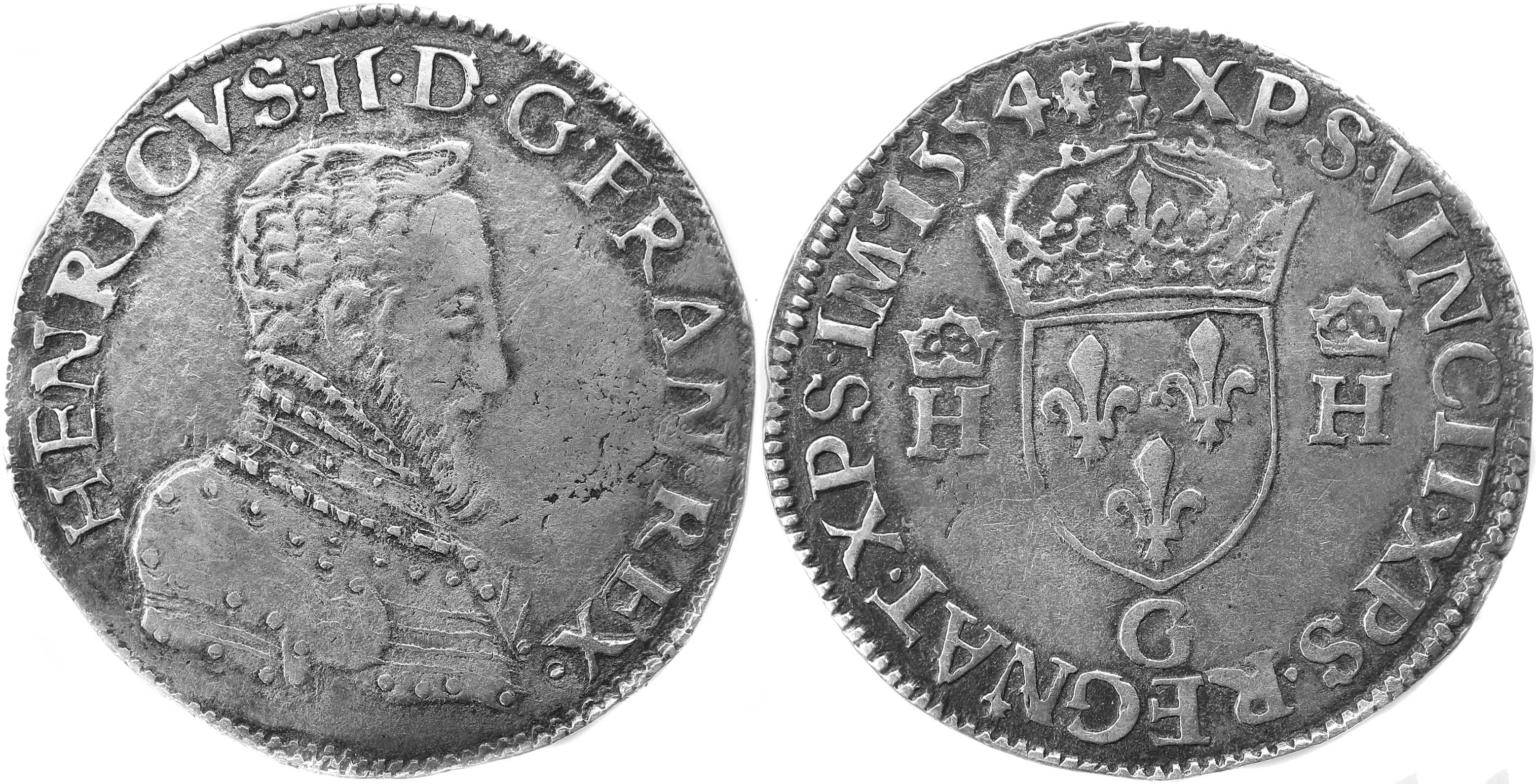Monnaies royales francaises HENRI II TESTON 1554 POITIERS
