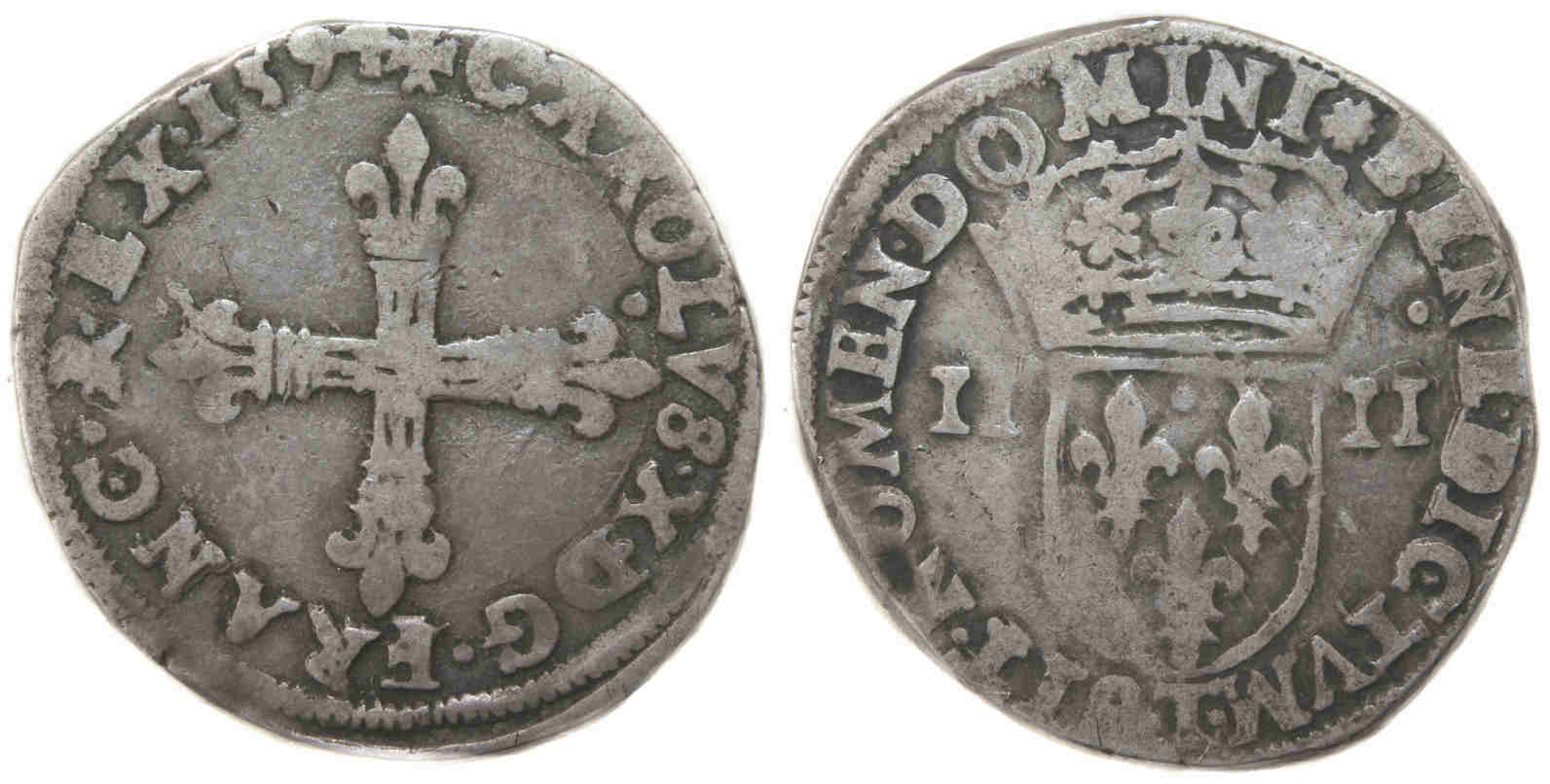Monnaies royales francaises CHARLES X quart ecu 1594 NANTES