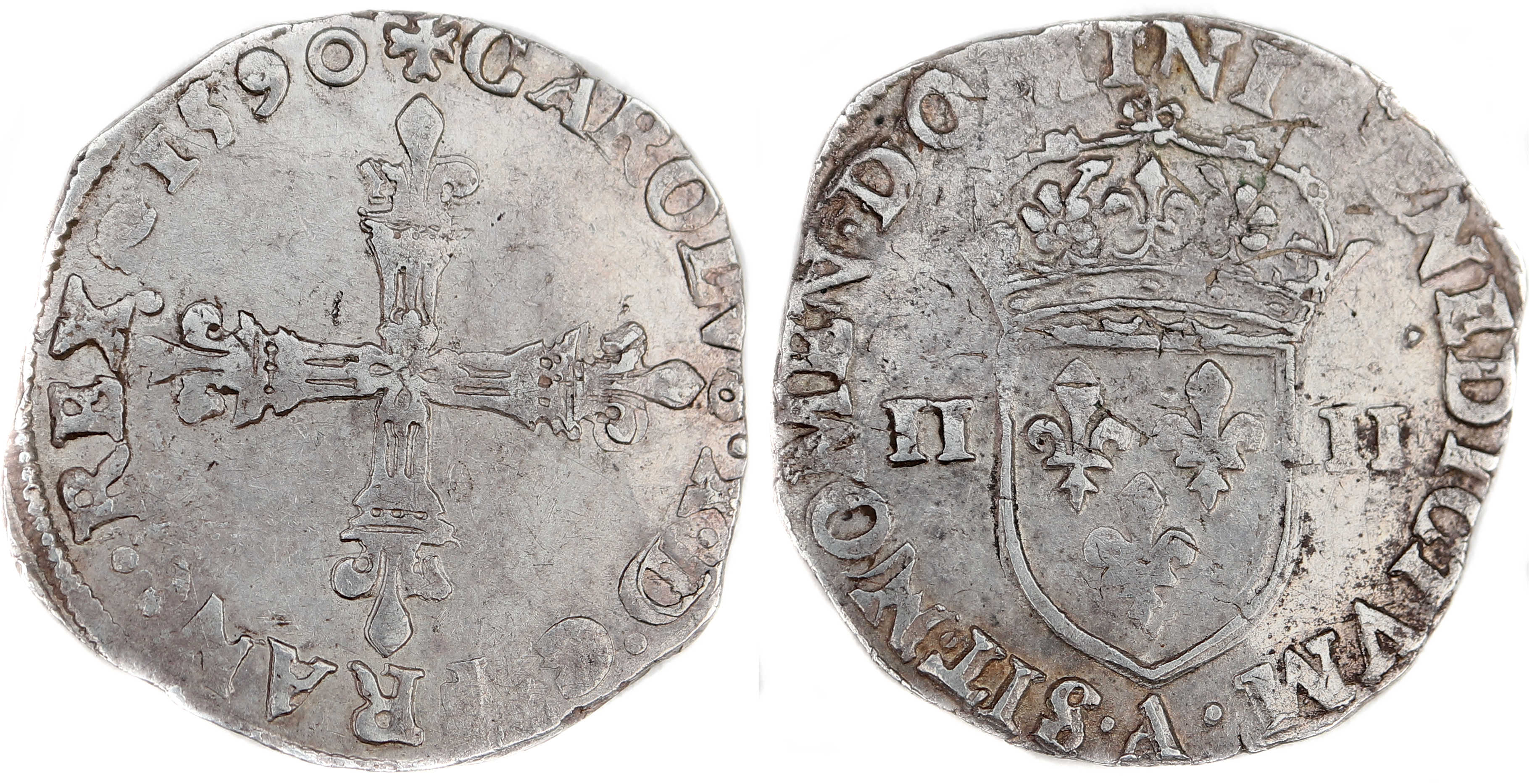 Monnaies CHARLES X*quart ecu-1590-PARIS
