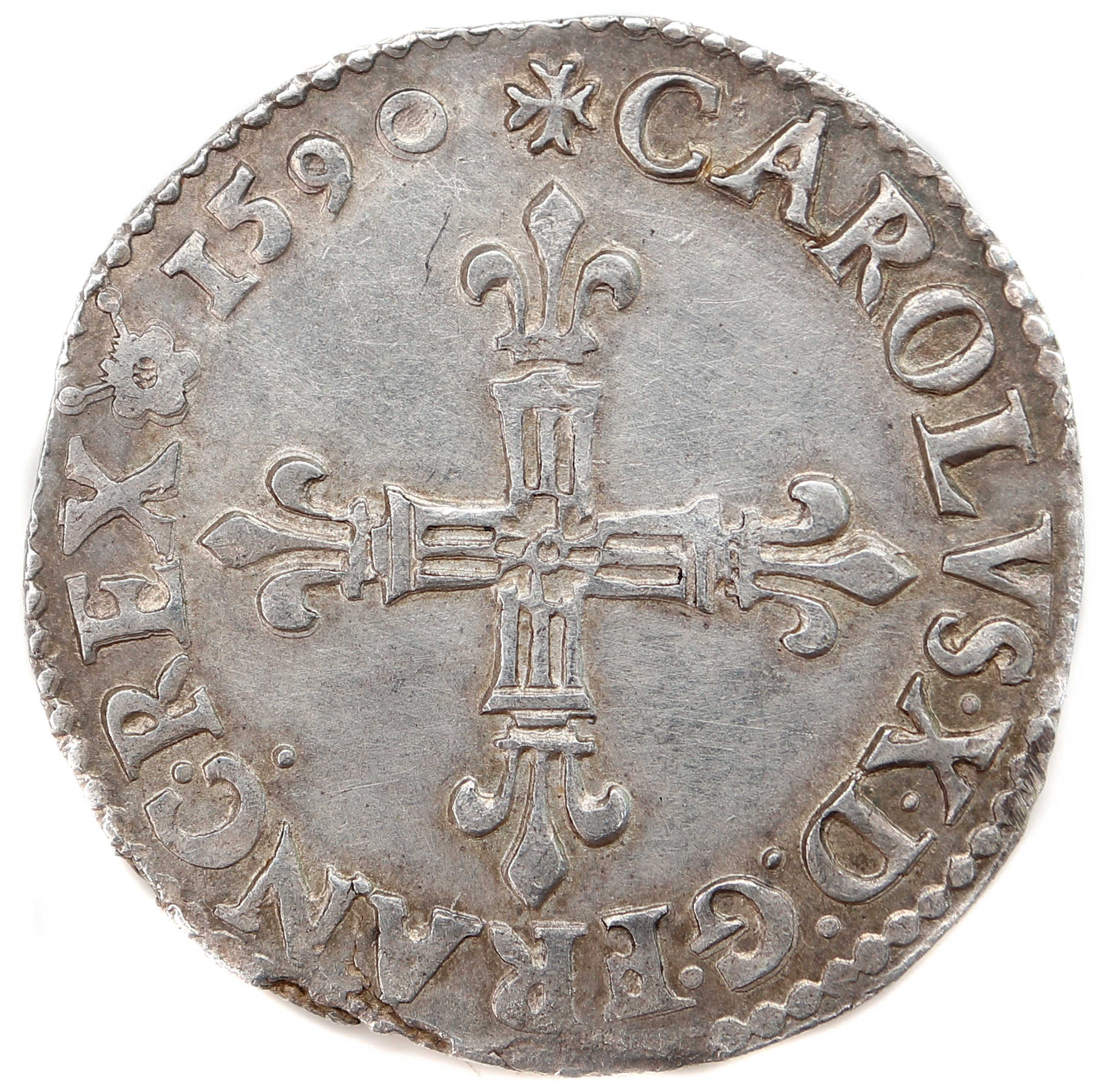 Monnaies royales de CHARLES X-quart écu-1590-ROUEN-droit