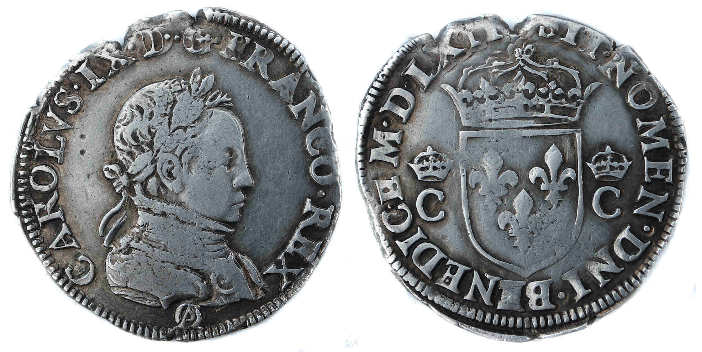 Monnaies royales francaises CHARLES IX DEMI TESTON MORVEUX 1562 ORLEANS
