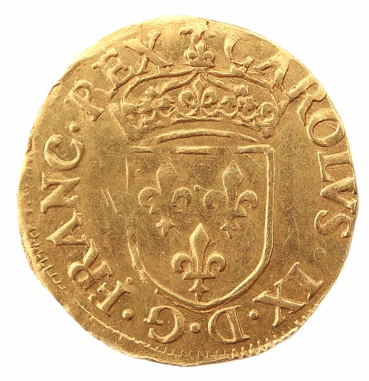 Monnaies royales francaises-Charles IX-Ecu Or-1566-ROUEN-droit