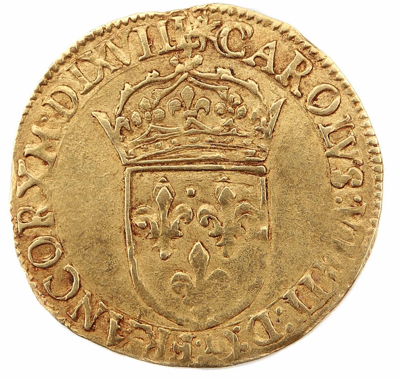 Monnaies royales francaises-Charles VIIII-Ecu Or-1568-LA ROCHENNE-droit