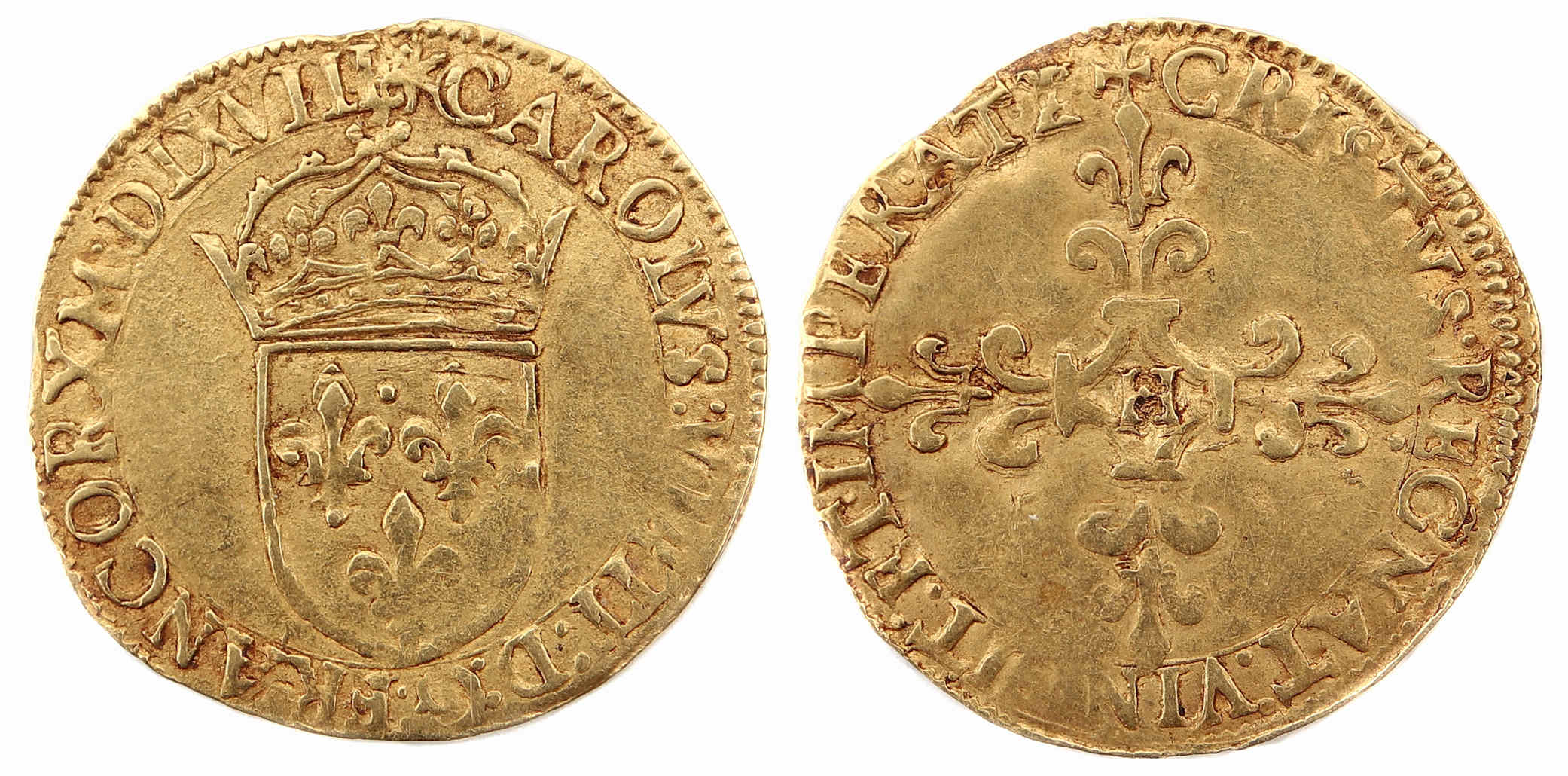 Monnaies royales francaises-Charles VIIII-ECU OR-1568-LA ROCHELLE