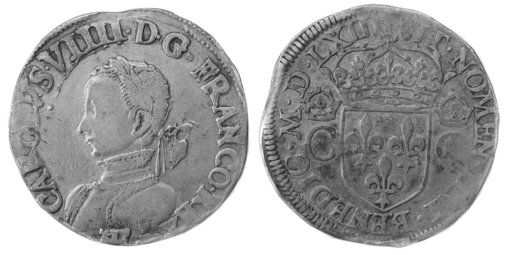 Monnaies royales francaise CHARLES IX TESTON 1564 TOURS