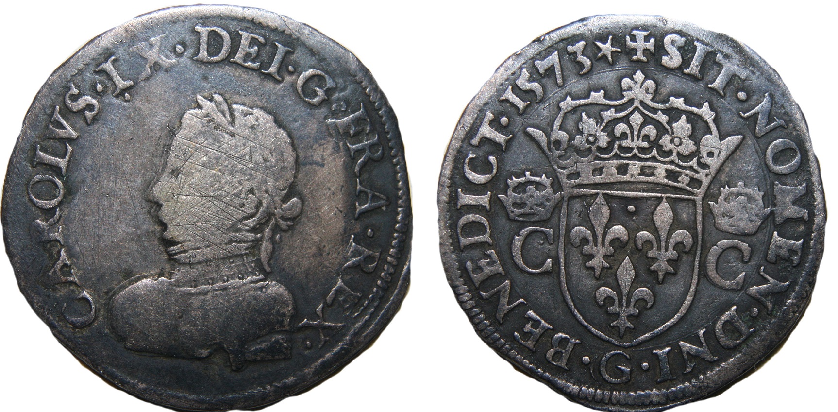 Monnaies royales francaises-Charles 9-teston-1573-POITIERS