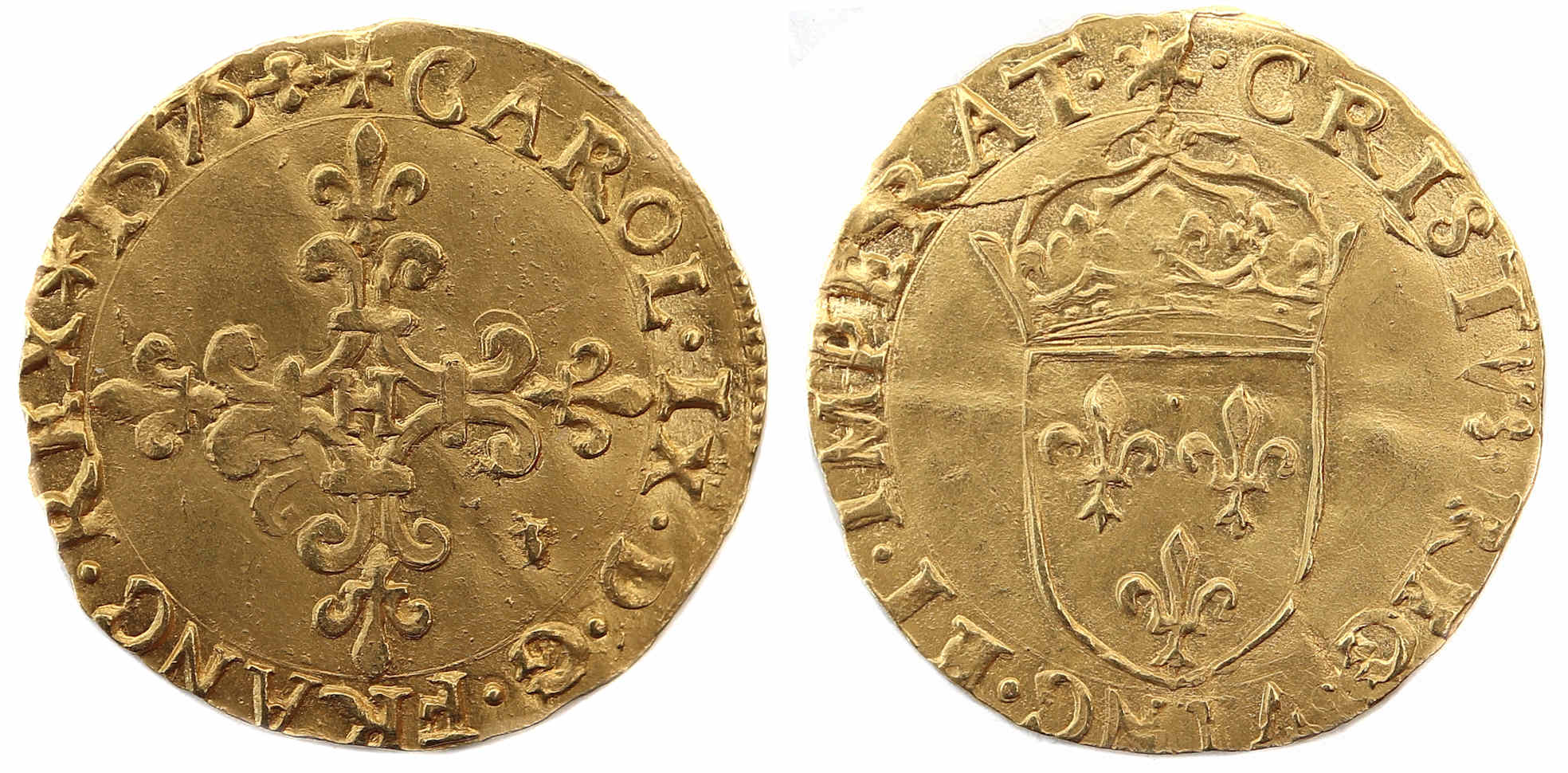 HENRI II ECU OR CHARLES IX ECU OR 1575 LA ROCHELLE