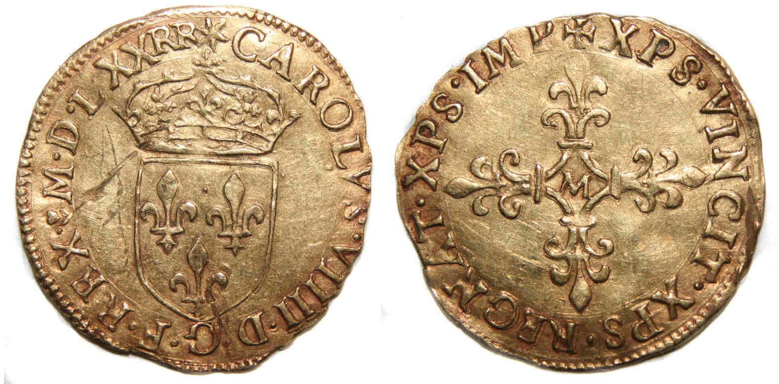 Monnaies royales francaises CHARLES IX ECU OR 1570 TOULOUSE