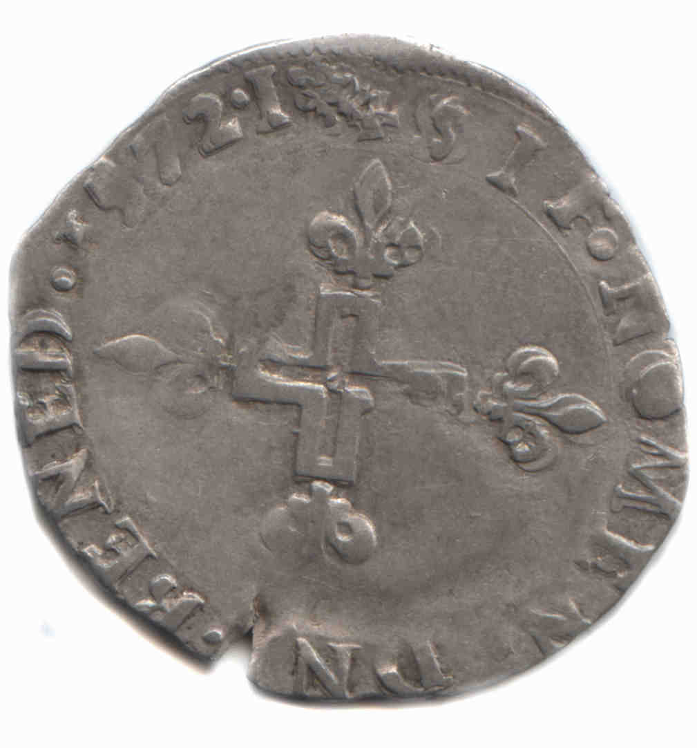 Monnaies royales Double sol 1572 I-revers