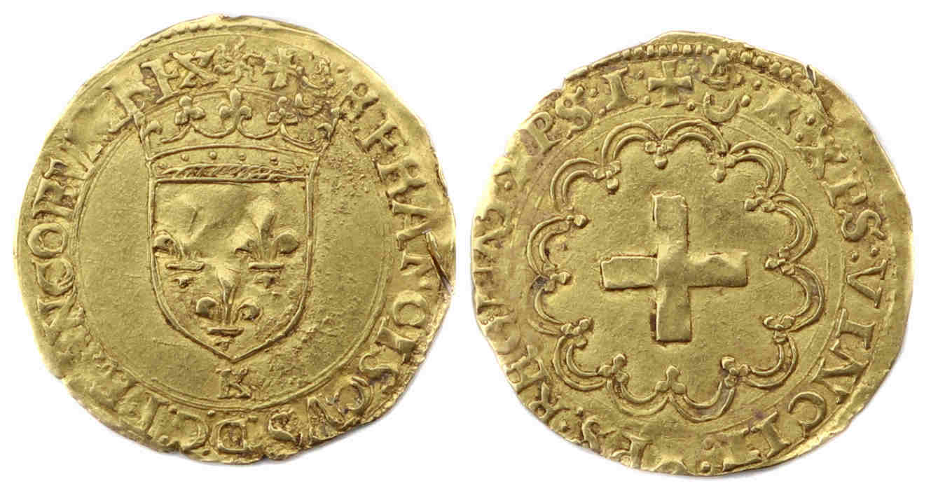 Monnaies royales francaises--FRANCOIS 1er-Ecu d'Or à la Croisette-BORDEAUX
