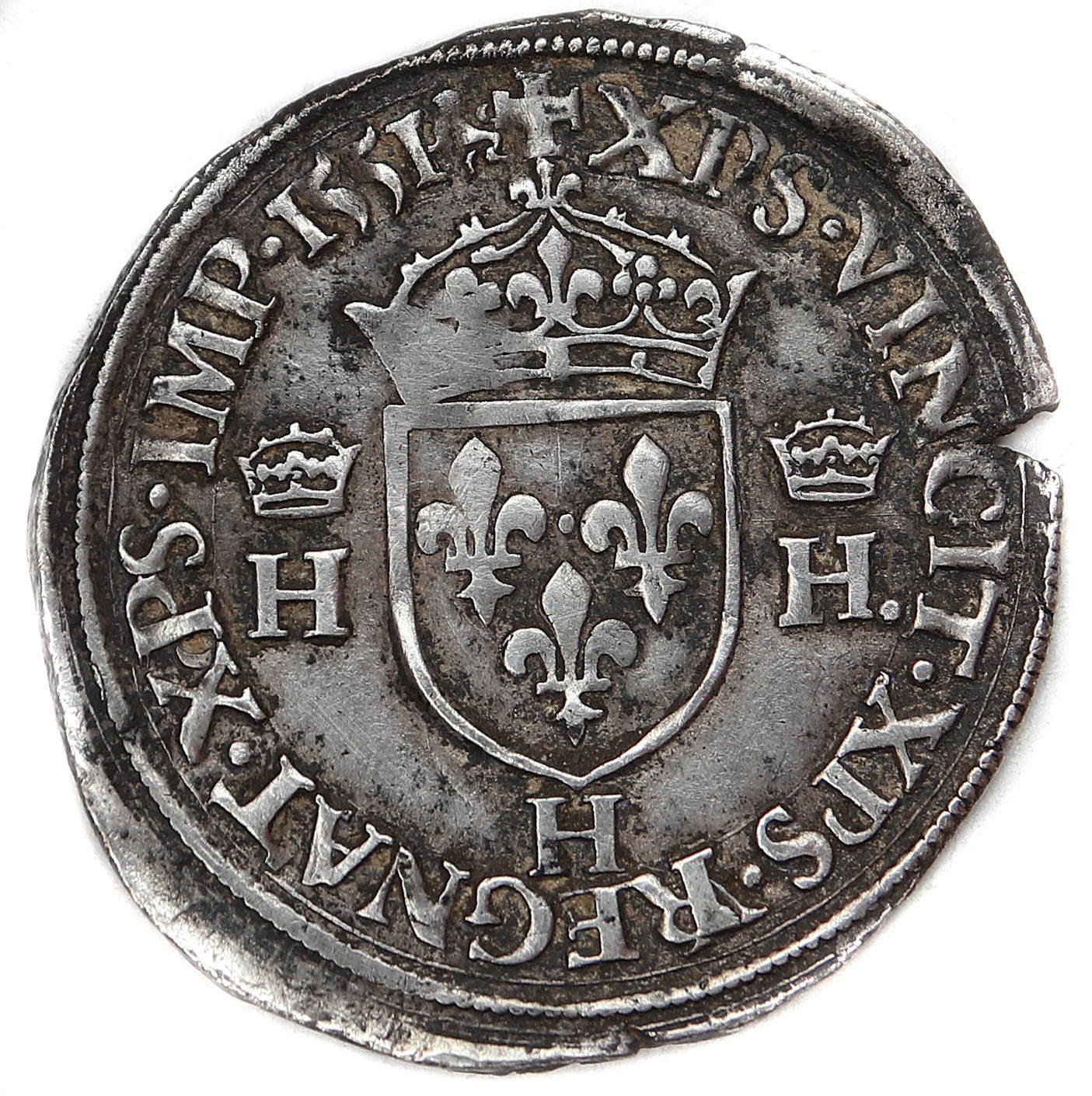 Monnaies royales francaises HENRI II DEMI TESTON 1551 LA ROCHELLE REVERS