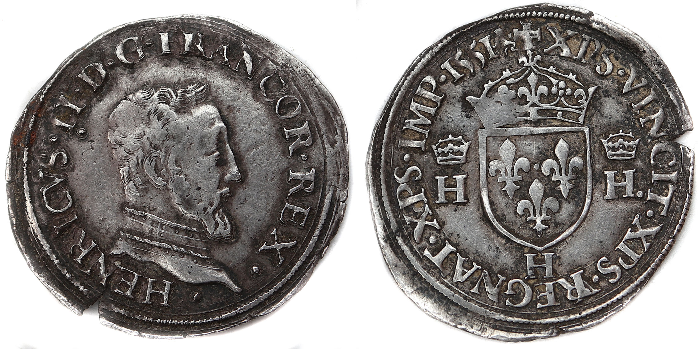 Monnaies royales françaises HENRI II DEMI TESTON 1551 LA ROCHELLE