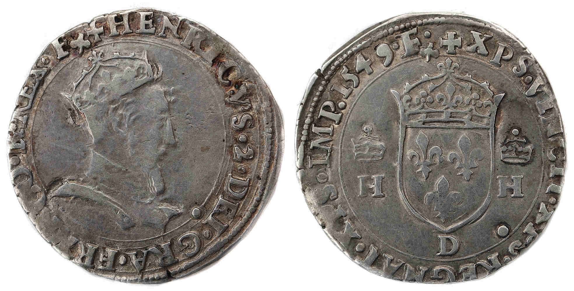 Monnaies royales francaises HENRI II demi teston 1549 LYON