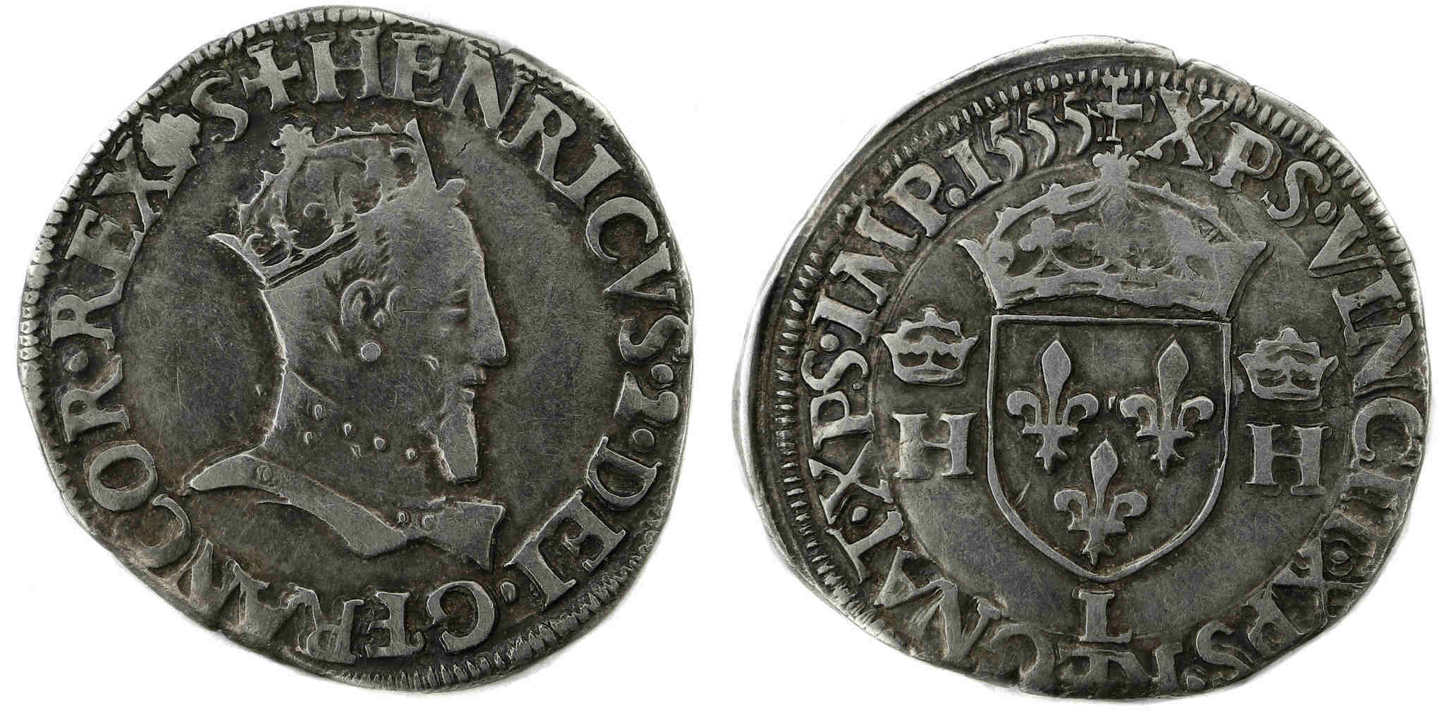 Monnaies royales francaises HENRI II Demi teston 1555 BAYONNE