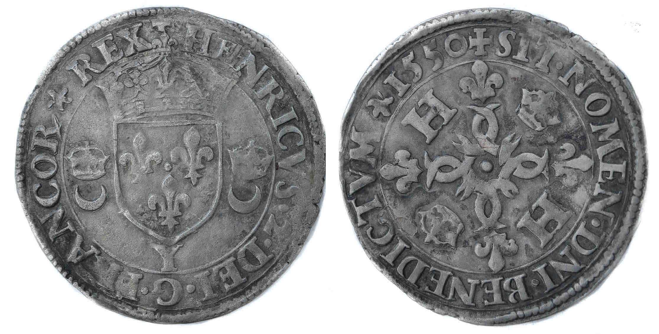 Monnaies royales francaises HENRI II DOUZAIN CROISSANTS 1550 BOURGES