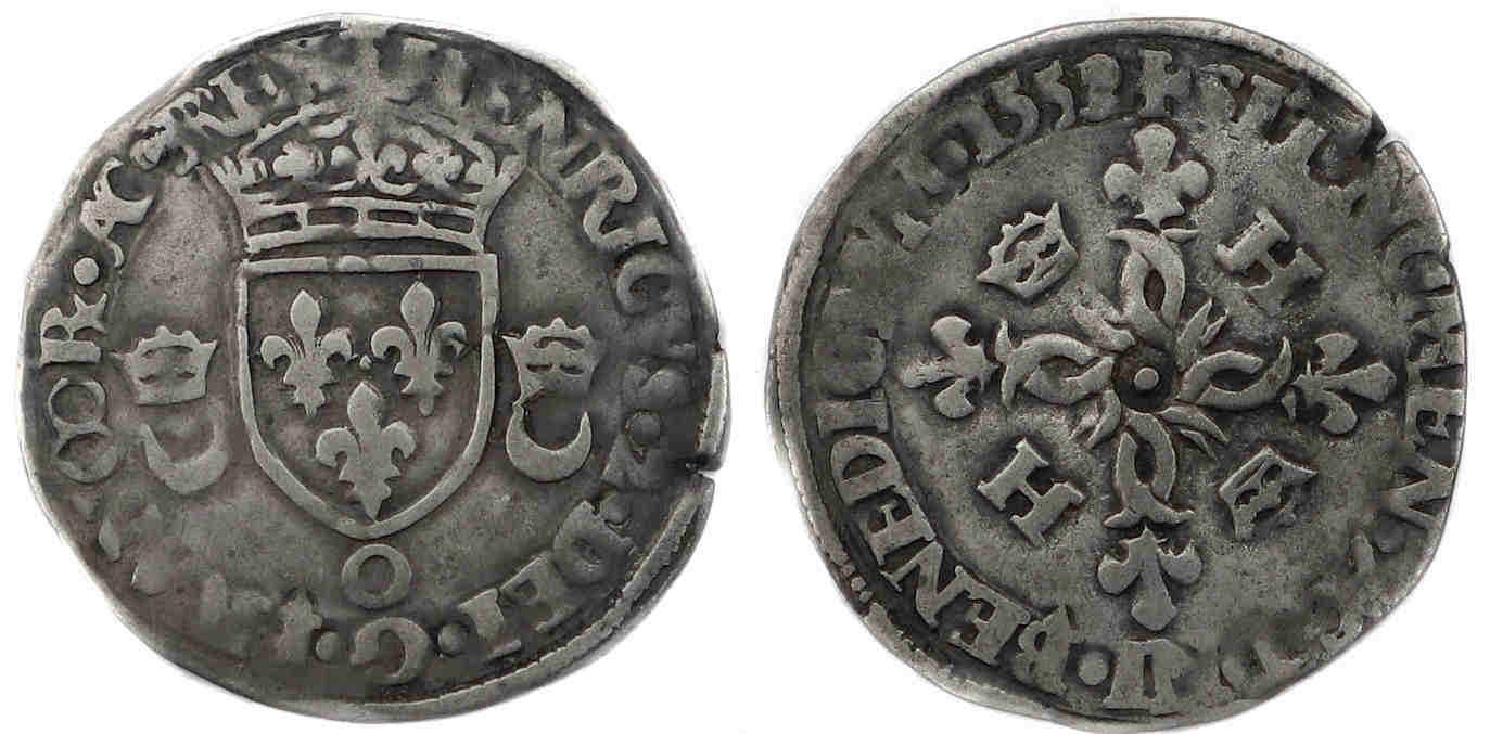 Monnaies royales francaises HENRI DOUZAIN CROISSANTS 1553 MOULINS