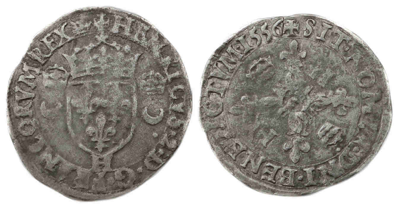 Monnaies royales francaises HENRI II DOUZAIN CROISSANTS 1556 LA ROCHELLE