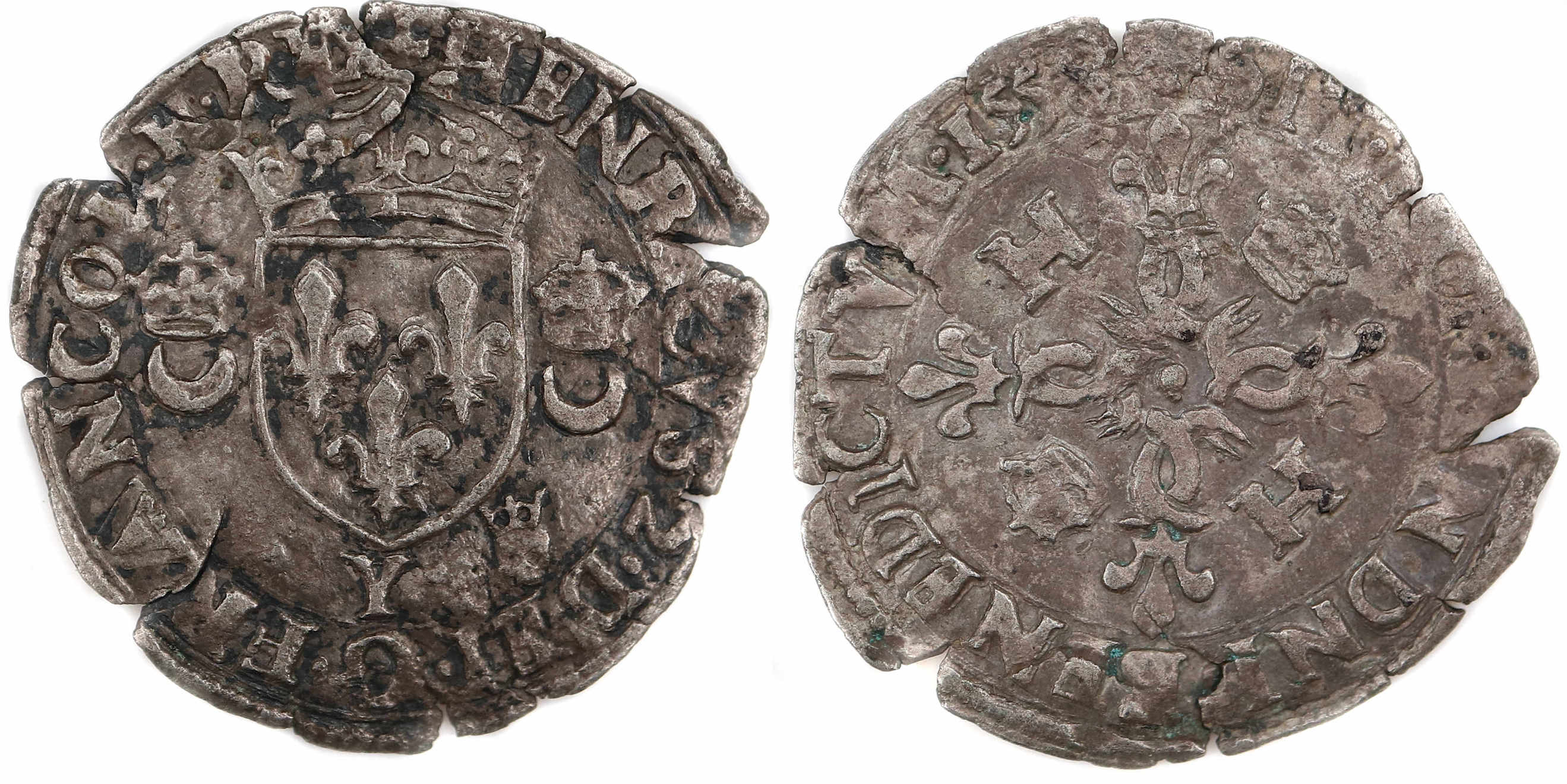 Monnaies royales francaises HENRI II DOUZAIN CROISSANTS 1558 BOURGES