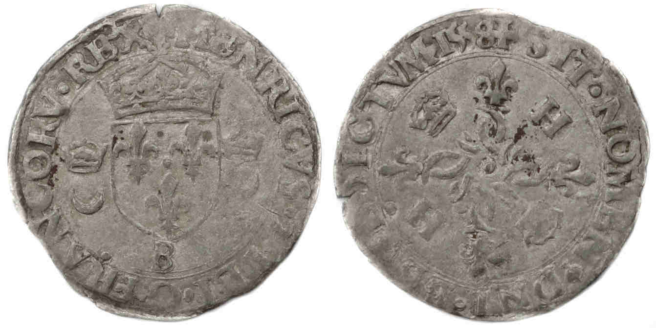 Monnaies royales francaises HENRI II DOUZAIN CROISSANTS 1558 ROUEN