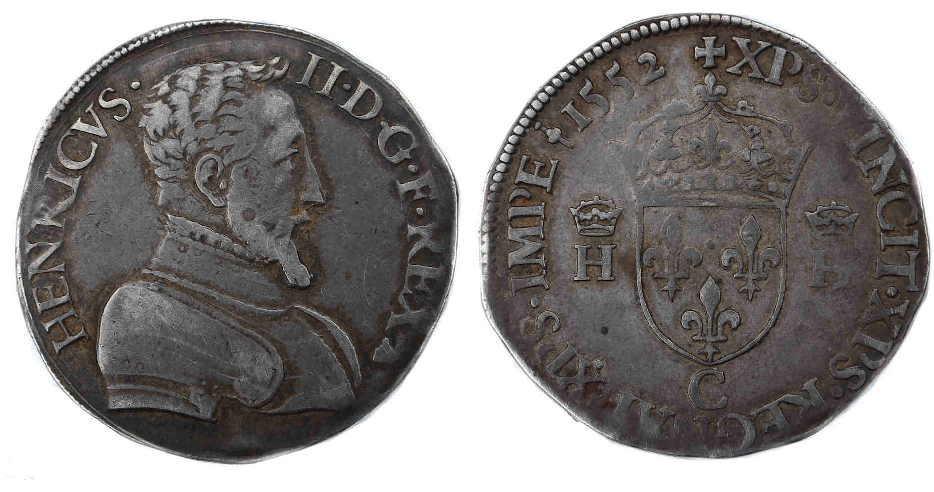 Monnaies royales françaises HENRI II TESTON 1552 ST LO