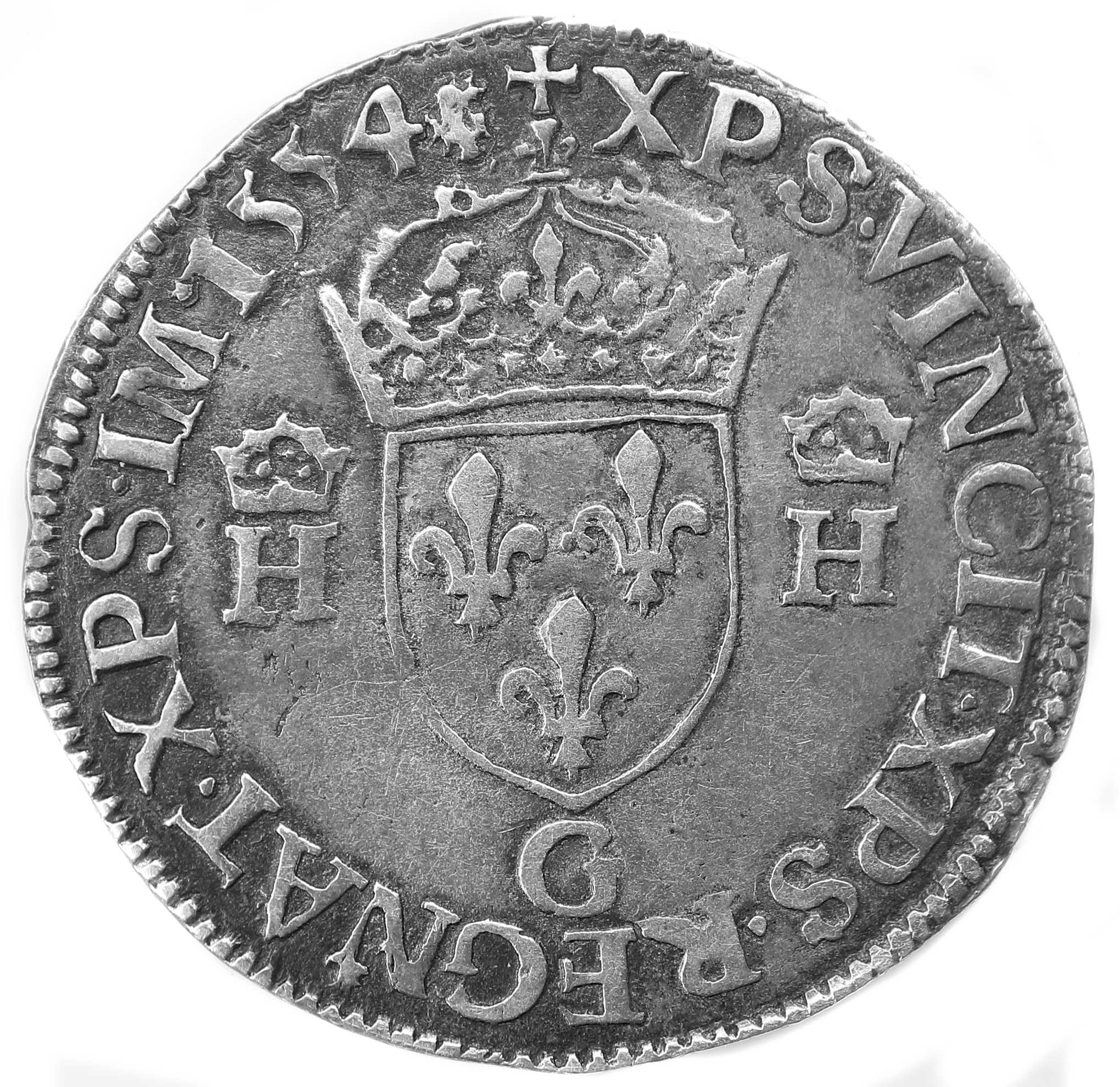 Monnaies royales franaises HENRI II TESTON 1554 POITIERS REVERS