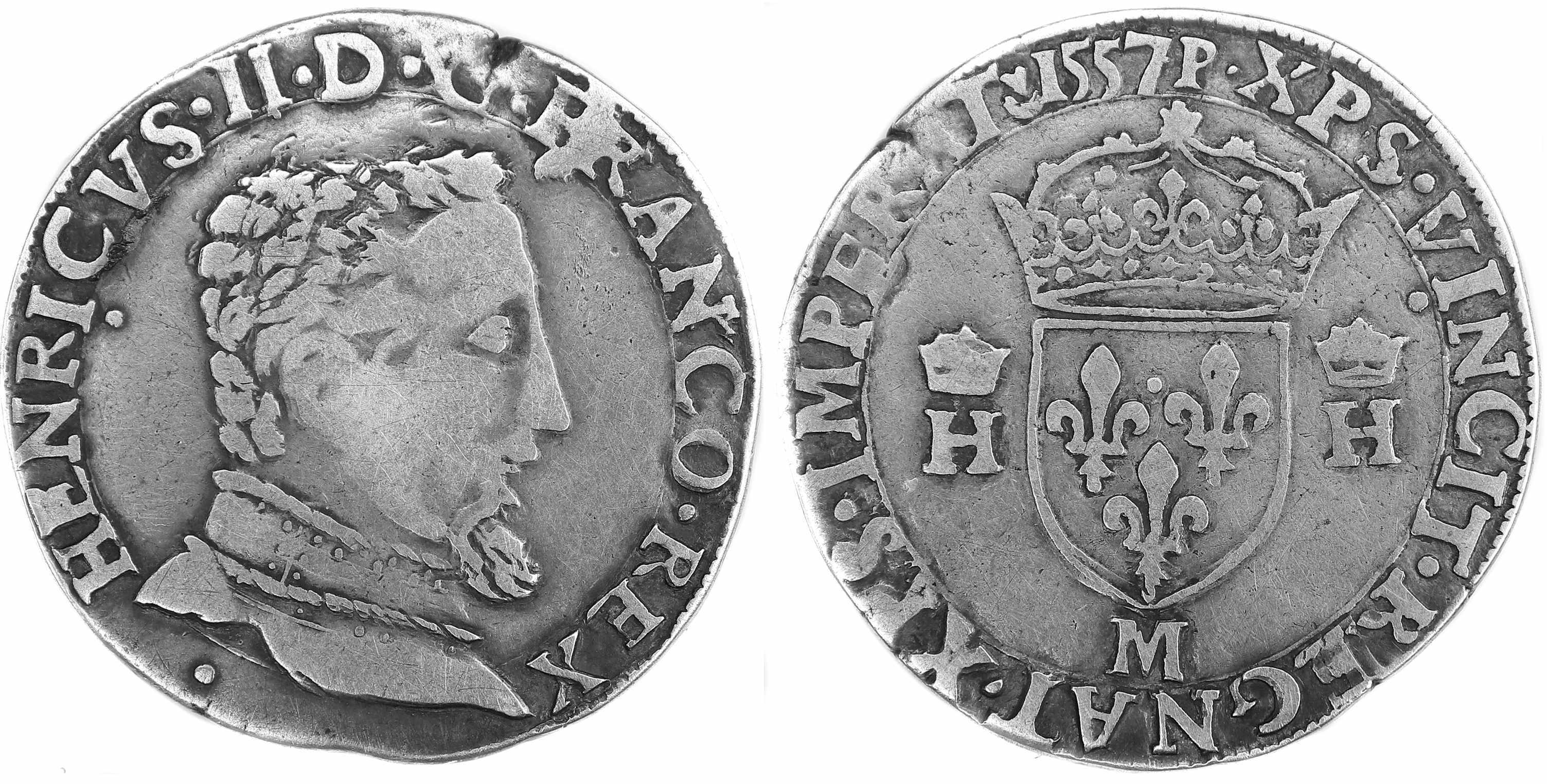 Monnaies royales francaises HENRI II TESTON 1557 TOULOUSE