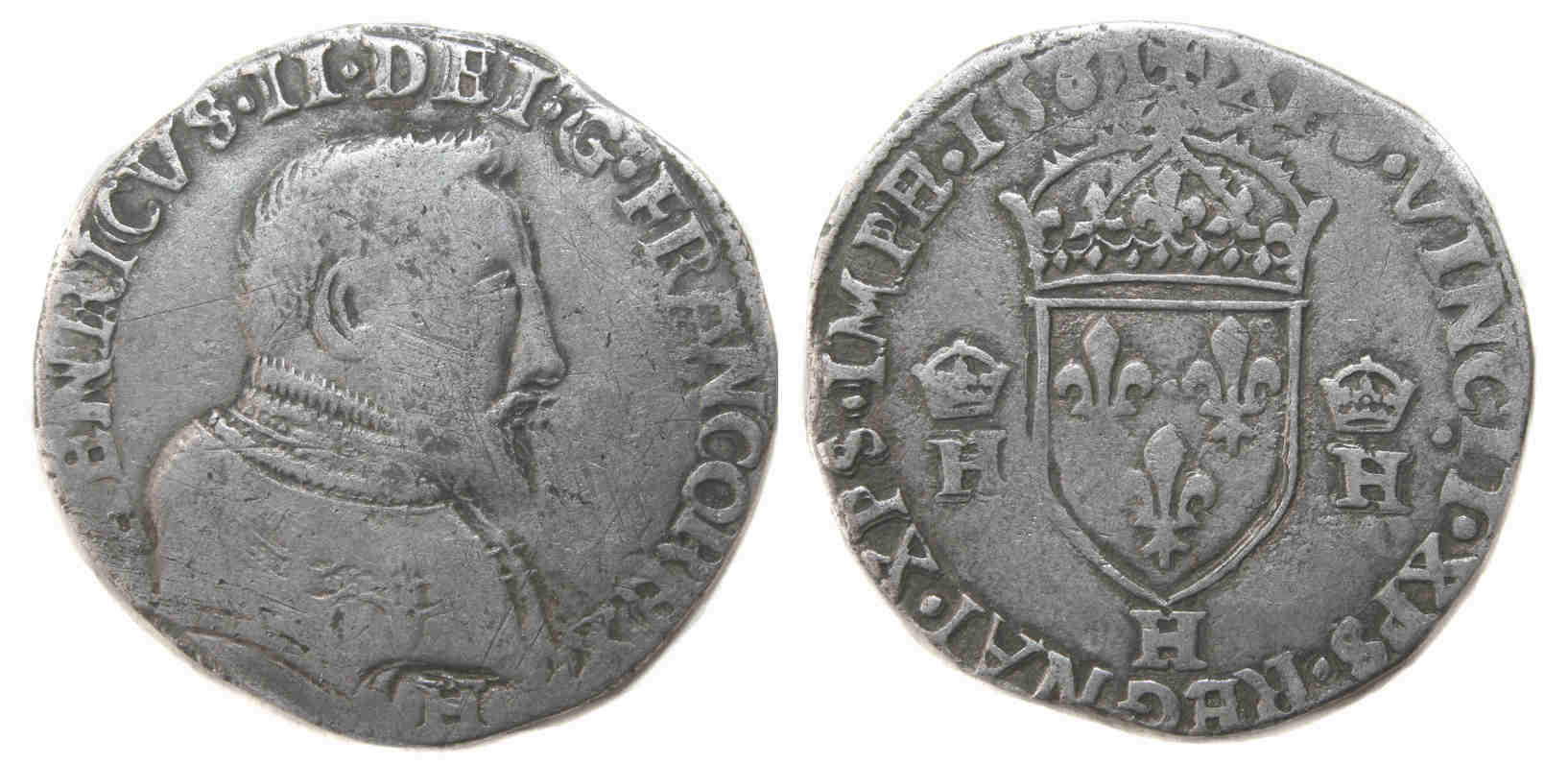 Monnaies royales francaises CHARLES IX TESTON HENRI II 1561 LA ROCHELLE