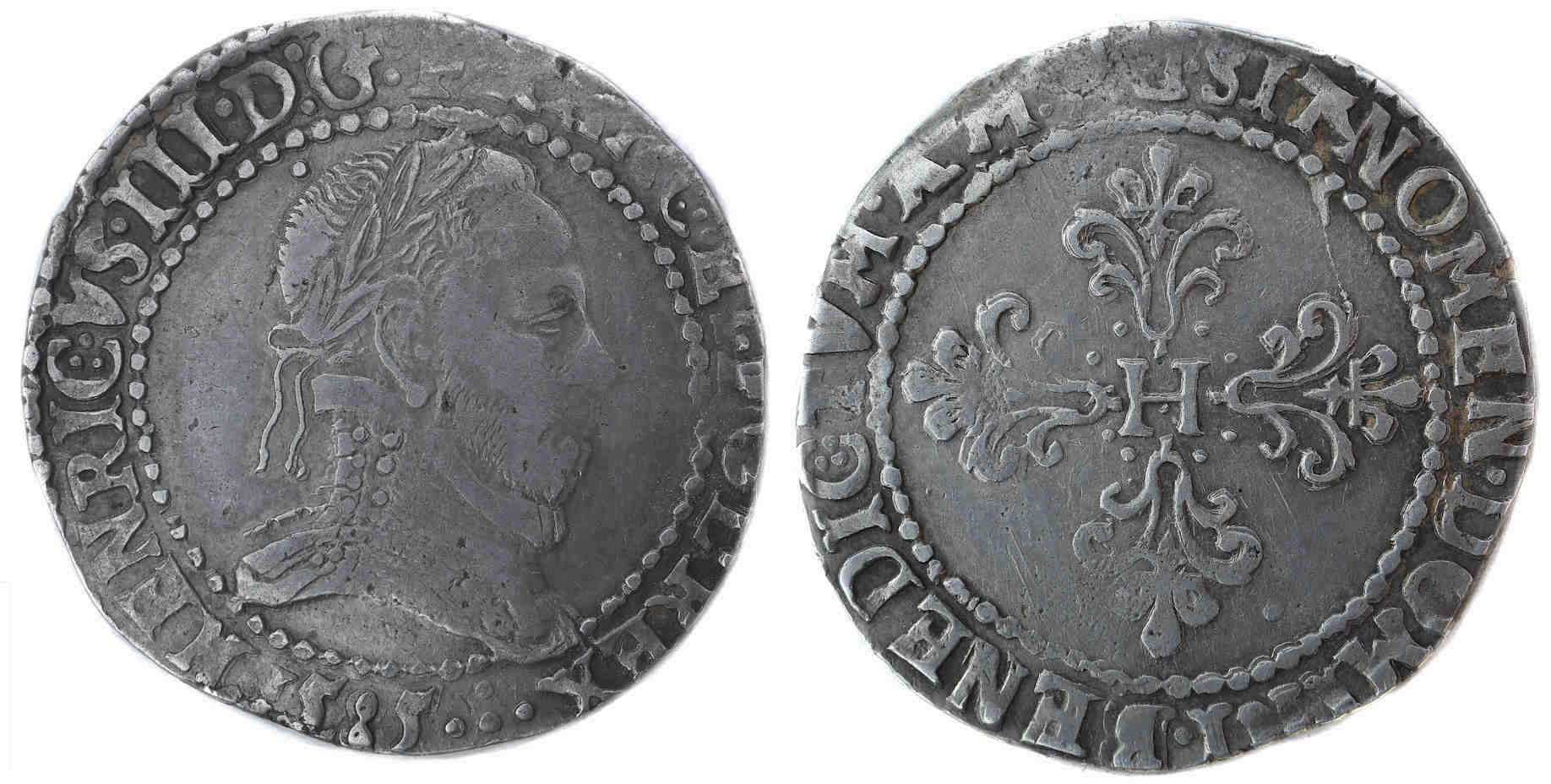 Monnaies royales francaises HENRI III DEMI FRANC 1585 LYON