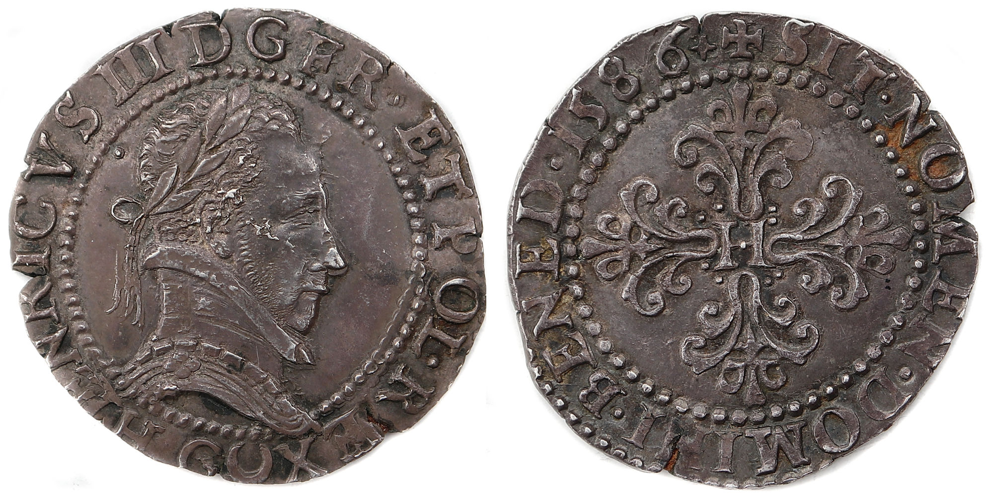 HENRI III LA LIGUE DEMI FRANC 1586 POITIERS