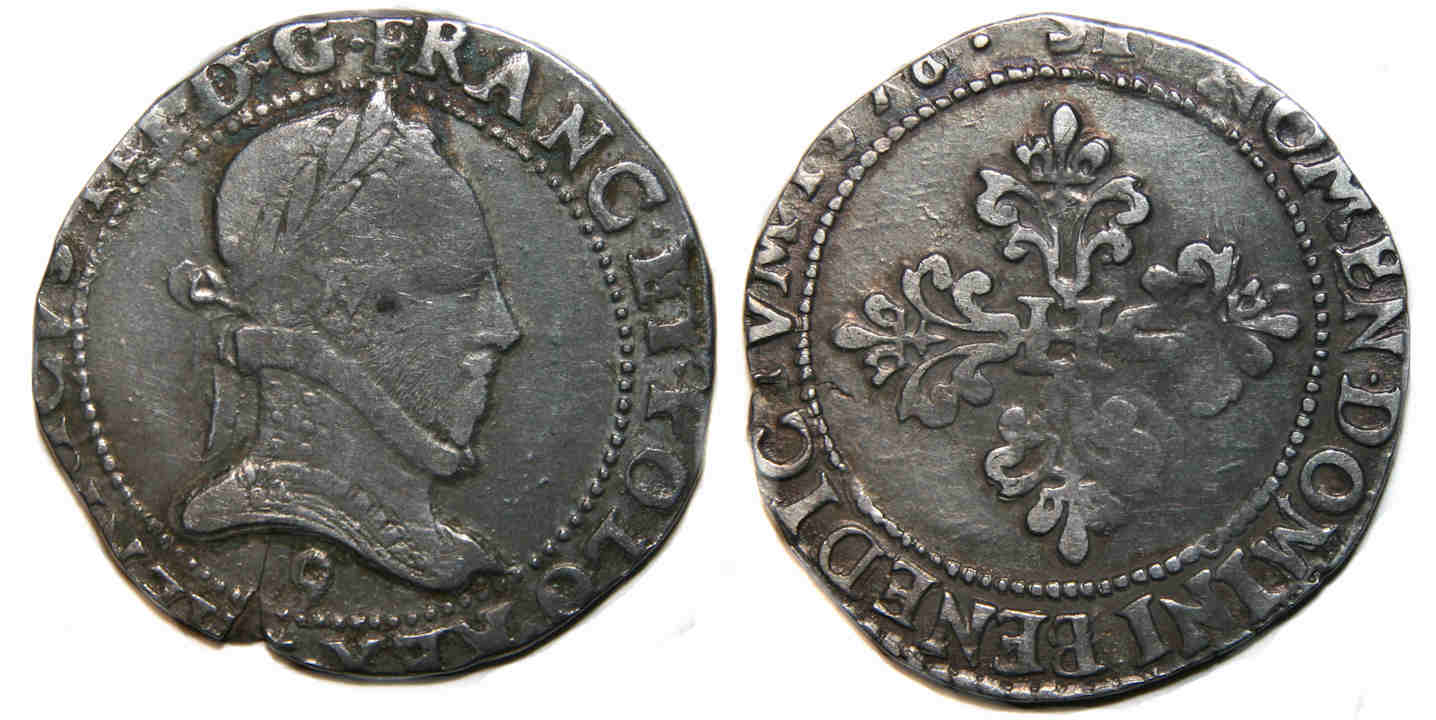 Monnaies royales francaises-HENRI III-demi franc-1576-RENNES
