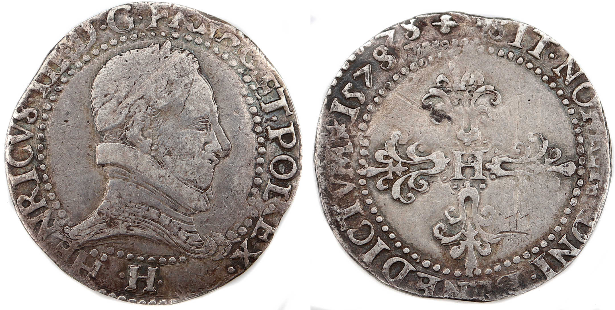 Monnaies royales francaises-HENRI III-demi franc-1578-LA ROCHELLE