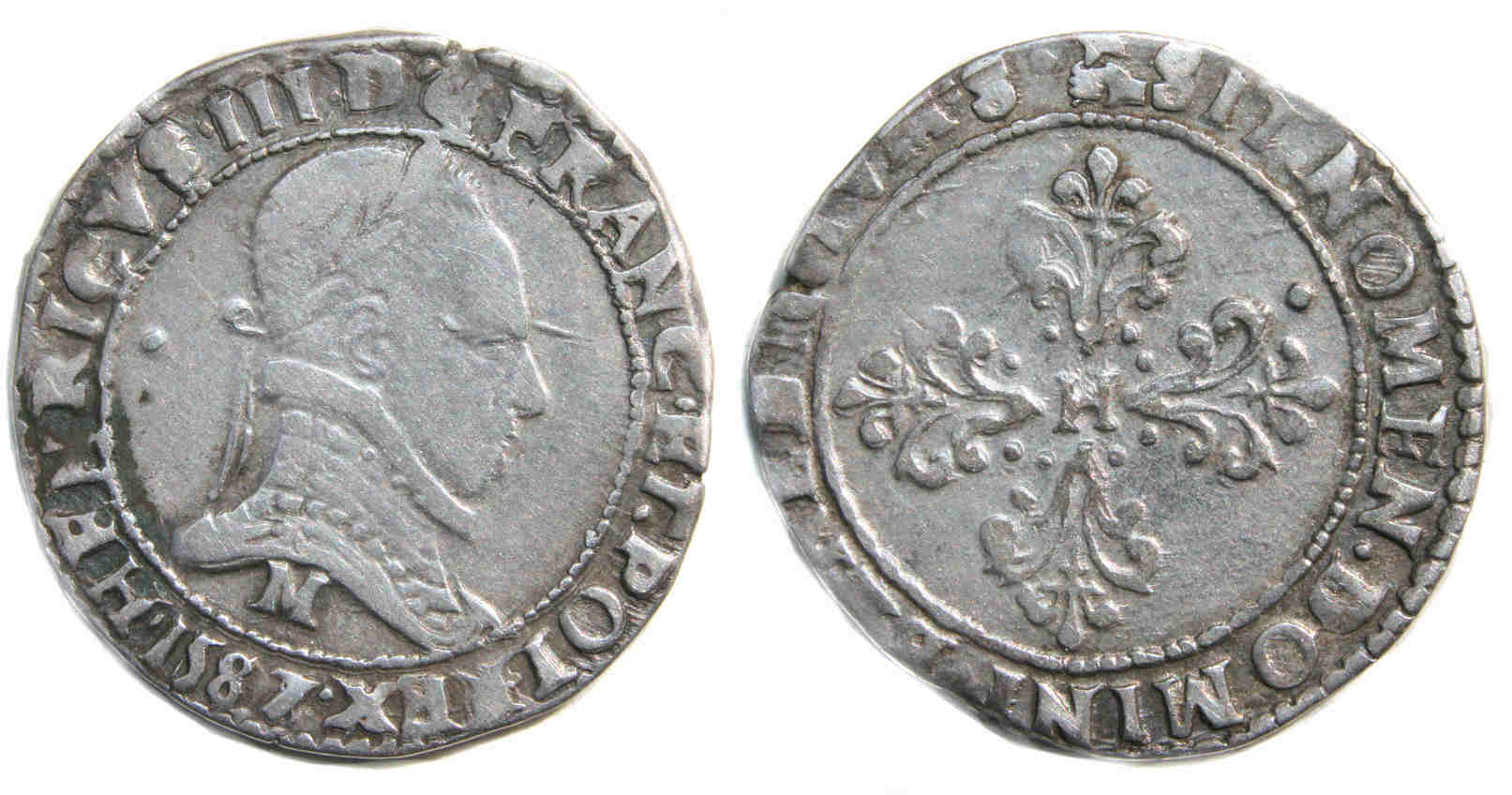 Monnaies royales HENRI III DEMI FRANC 1587 TOULOUSE