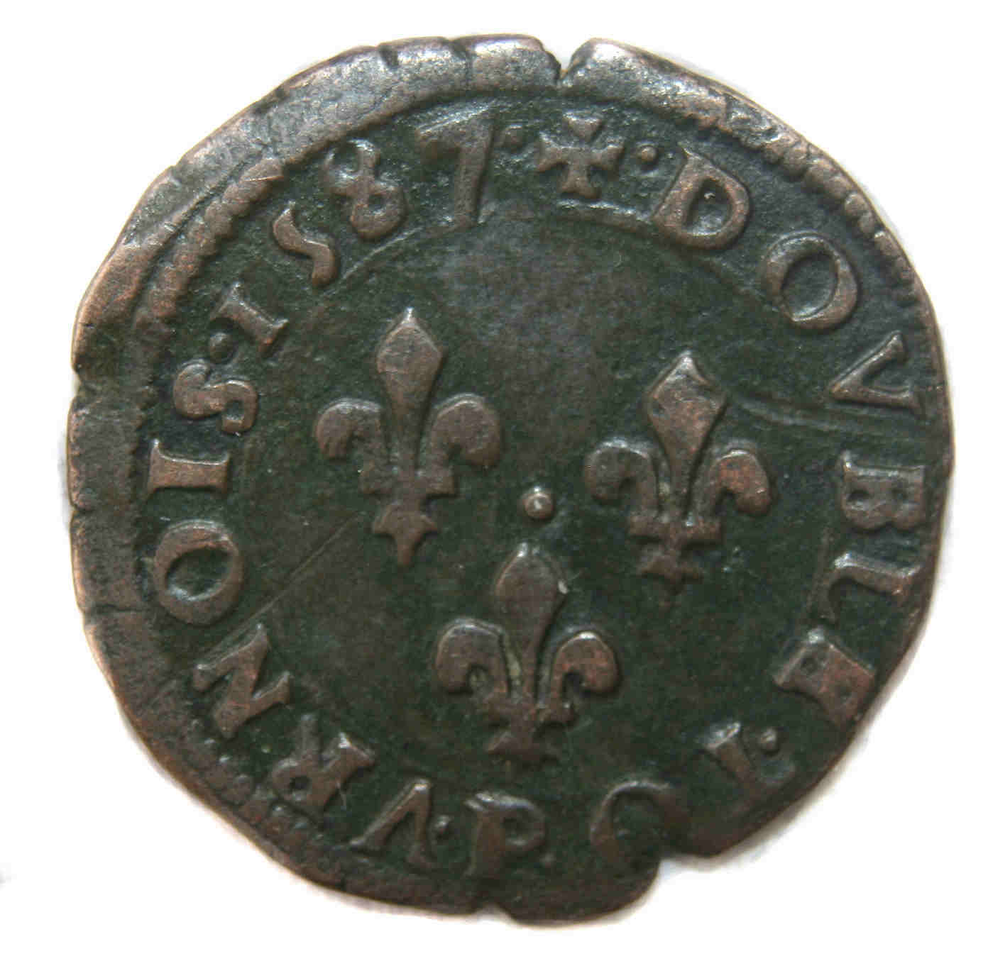 HENRI III DOUBLE TOURNOIS 1587 DIJON revers