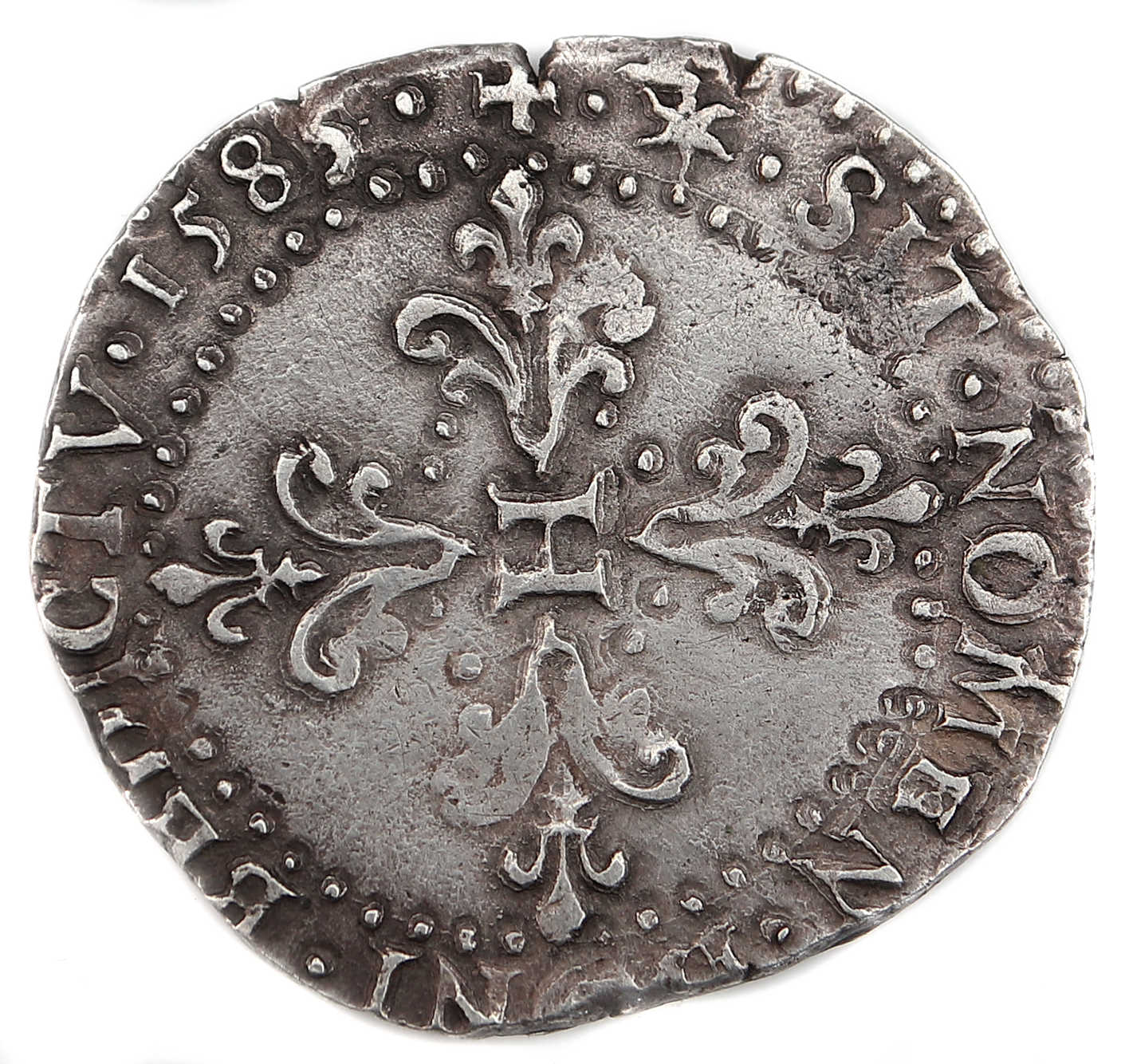 Monnaies royales francaises-HENRI III-demi franc-1585-LIMOGES-revers