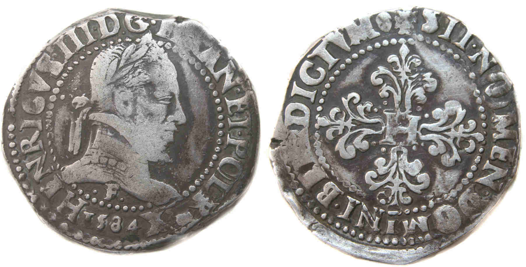 Monnaies royales francaises HENRI III FRANC 1584 ANGERS