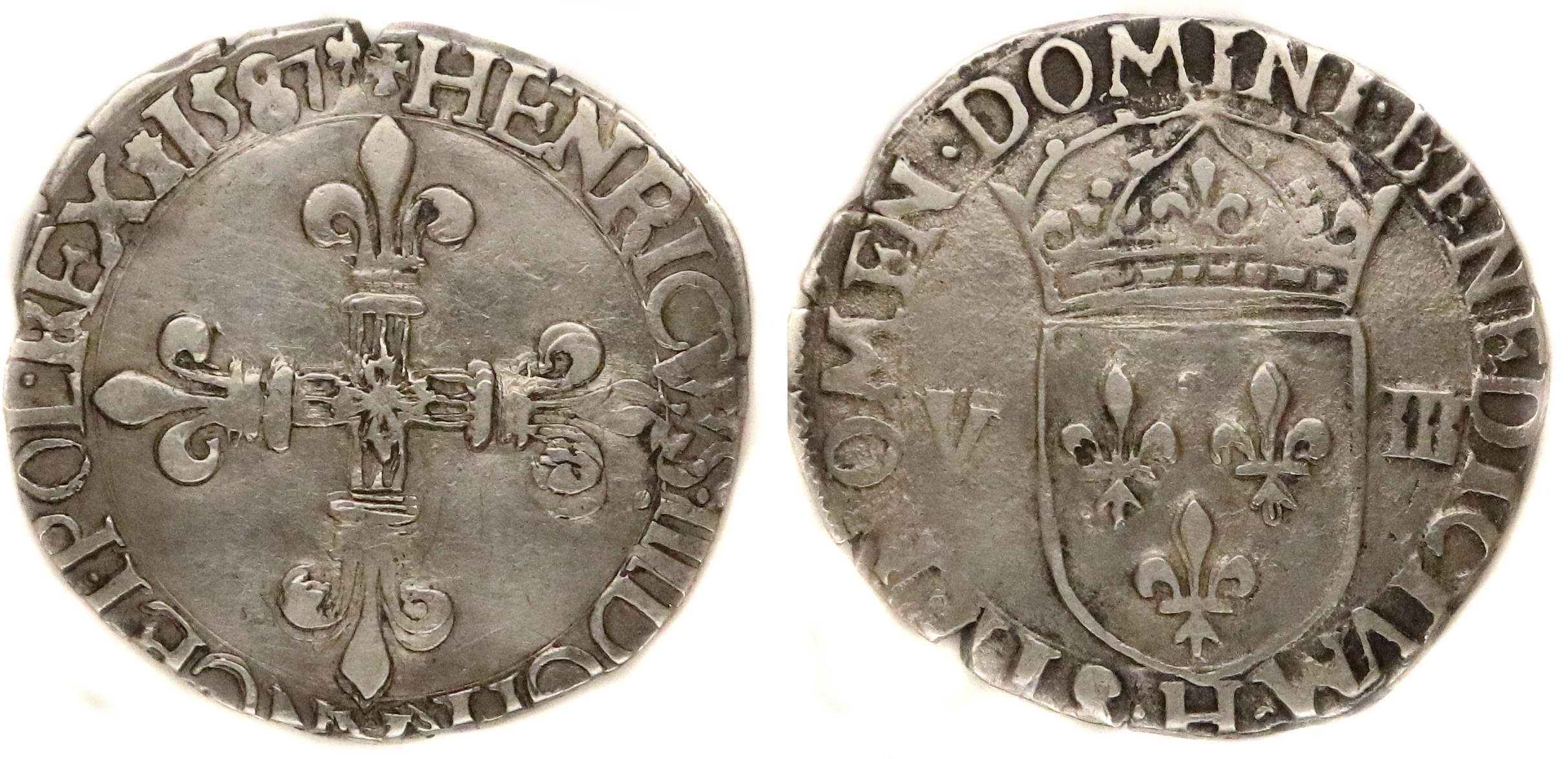 HENRI III HUITIEME ECU 1587 LA ROCHELLE