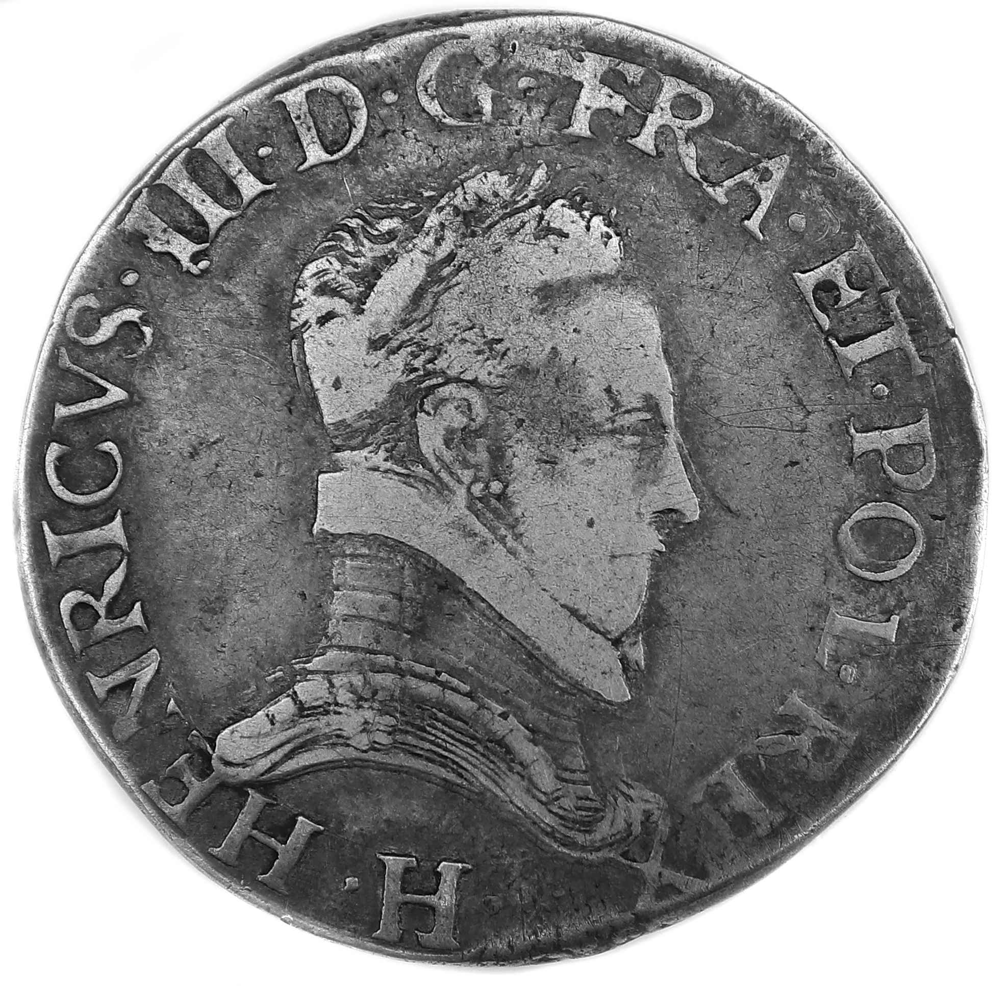 Monnaies royales francaises HENRI III TESTON 1577 LA ROCHELLE droit