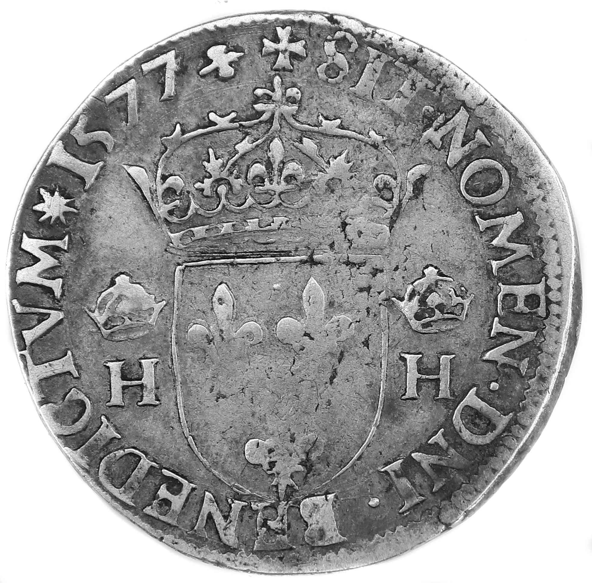 Monnaies royales francaises HENRI III TESTON 1577 LA ROCHELLE revers