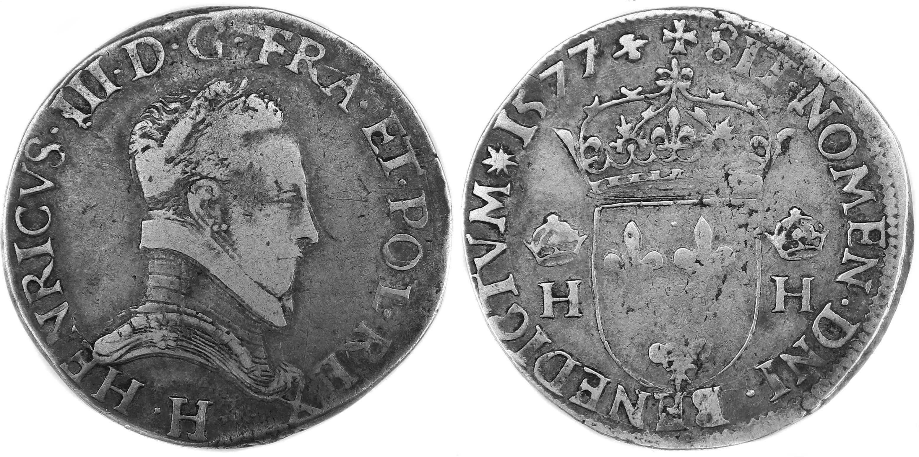 Monnaies royales francaises HENRI III TESTON 1577 LA ROCHELLE