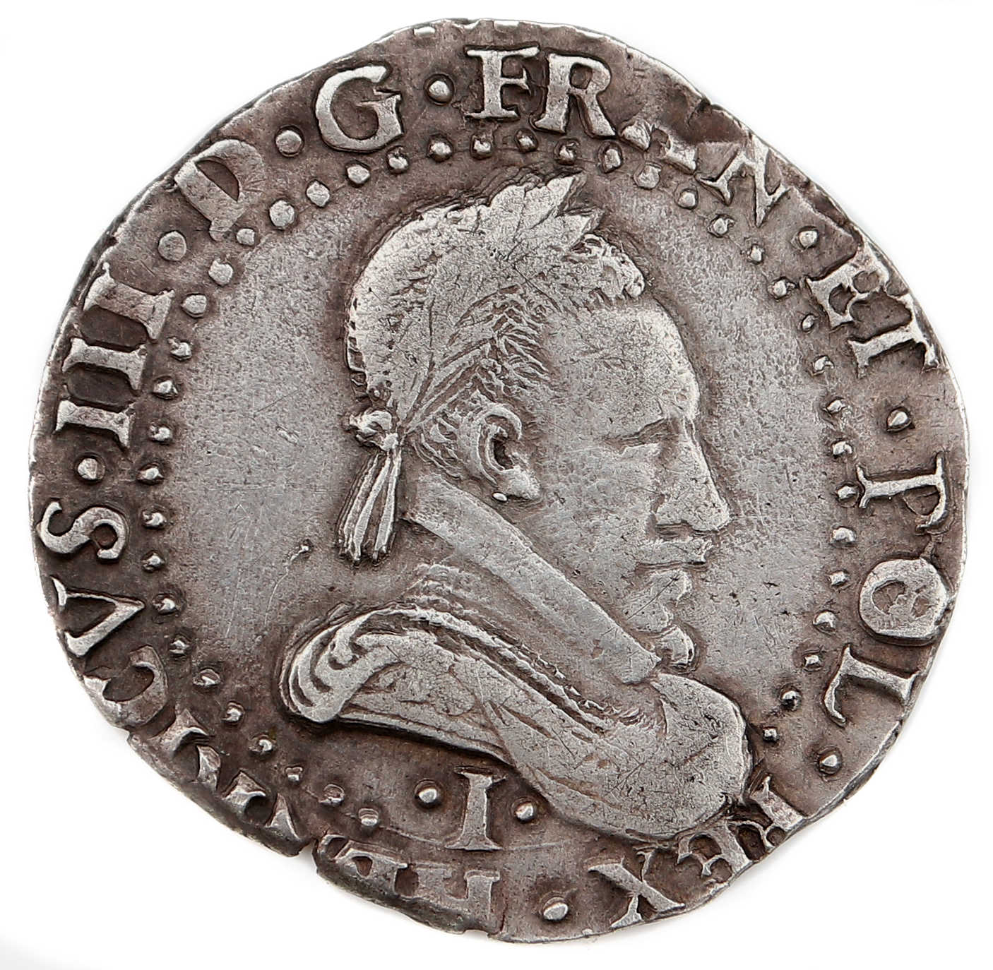 Monnaies royales francaises-HENRI III-demi franc-1585-LIMOGES-droit