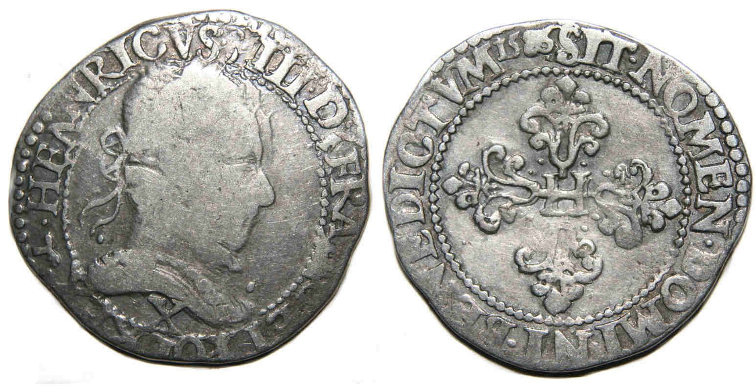 Monnaies royales franciases-HENRI III-demi franc-1586-AMIENS
