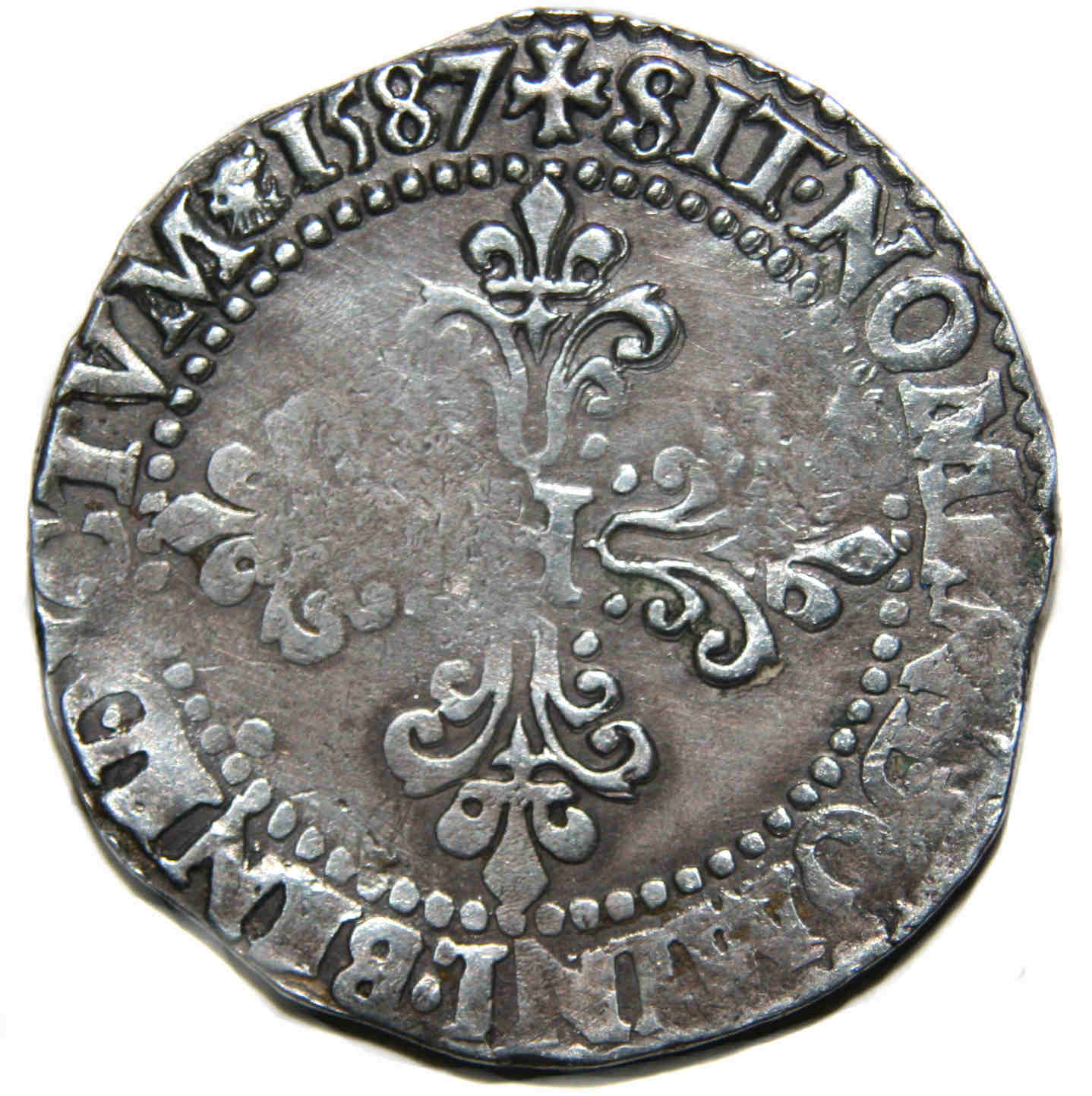 Monnaies royales francaises-HENRI III-DEMI FRANC-1587-PARIS-REVERS