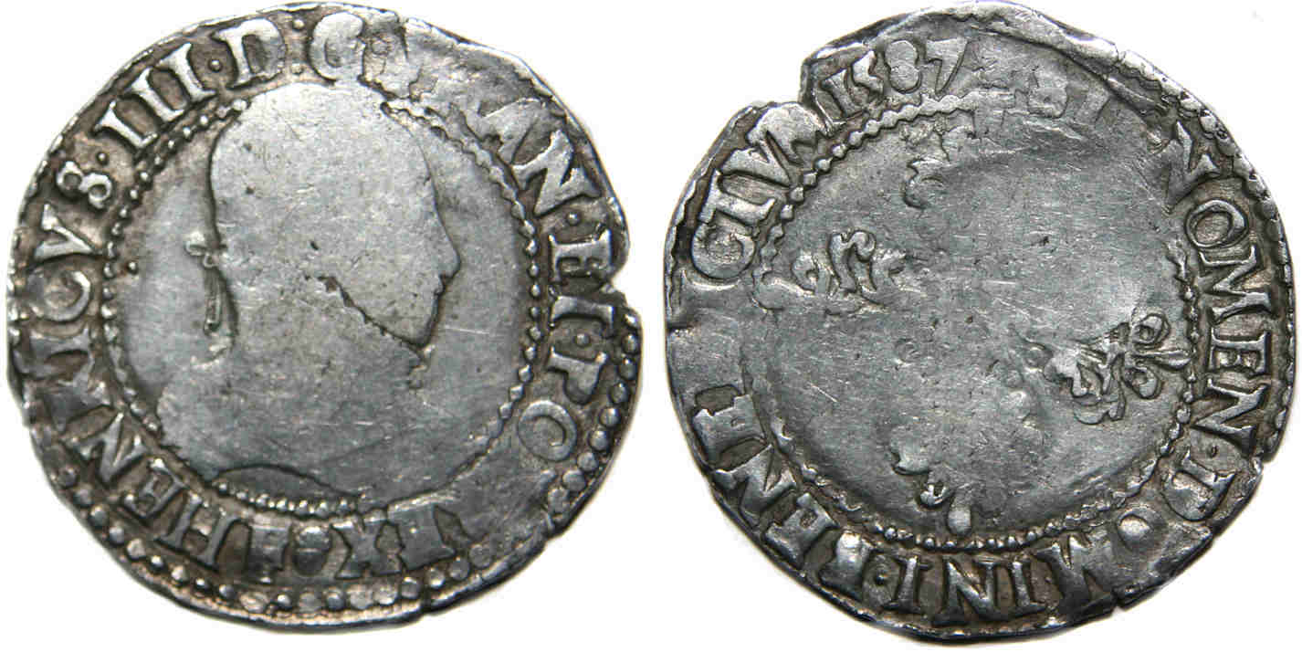Monnaies royales francaises-HENRI III-demi franc-1587-ANGERS