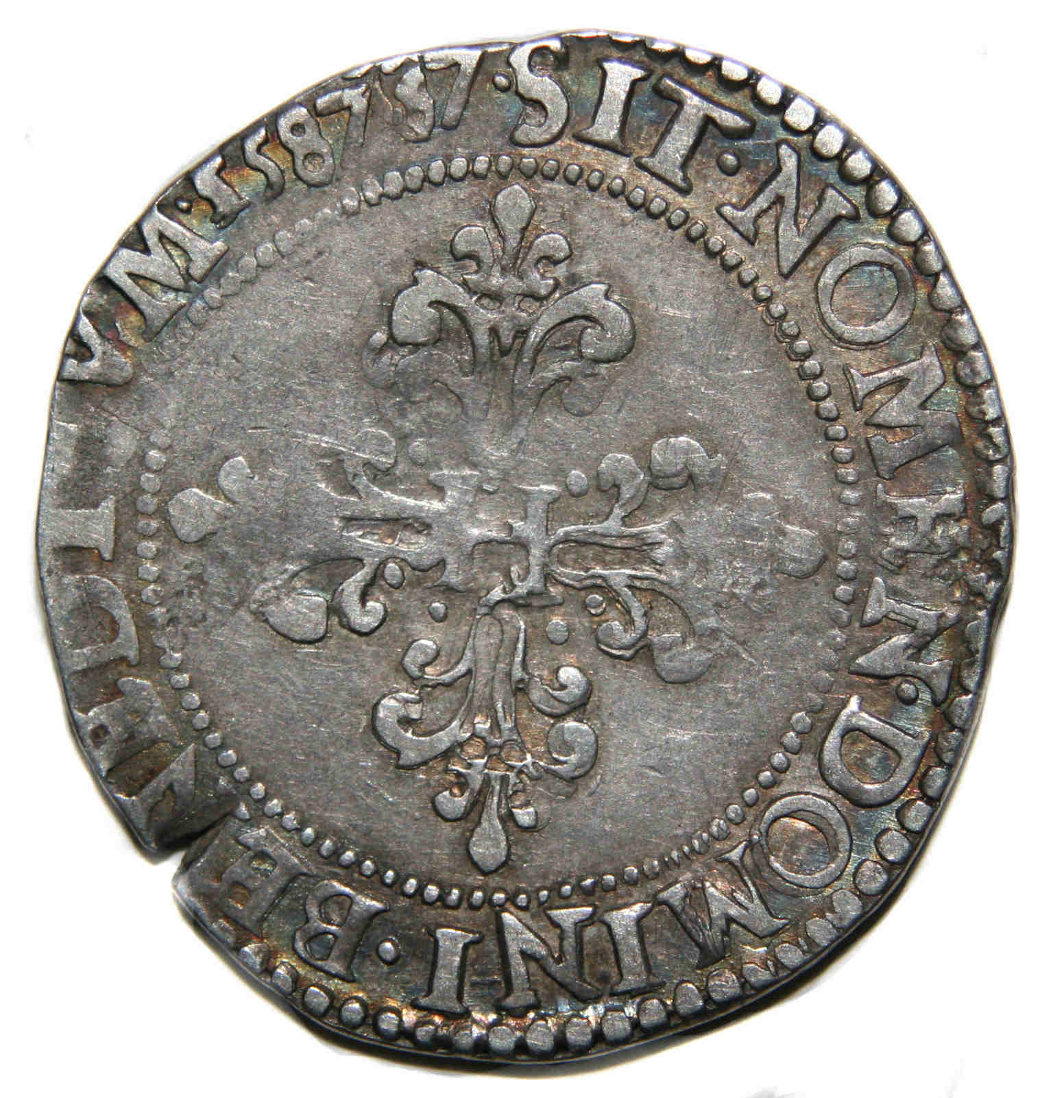 Monnaies royales francaises-HENRI III-demi franc-1587-AMIENS