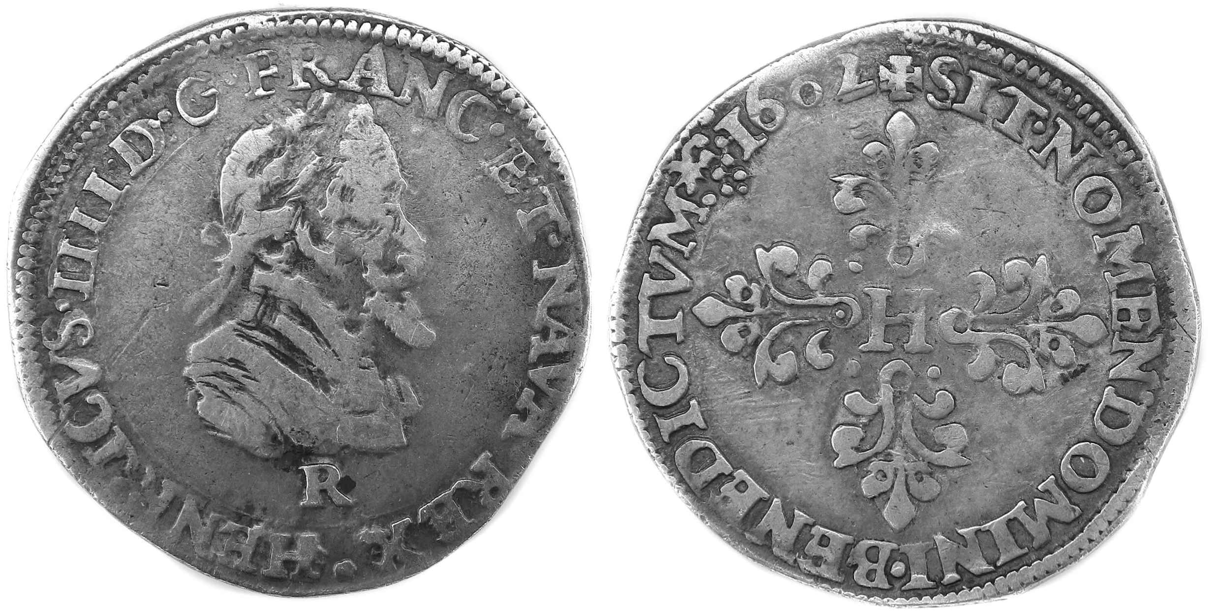 Monnaies royales francaise HENRI IV DEMI FRANC 1602 VILLENEUVE ST ANDRE