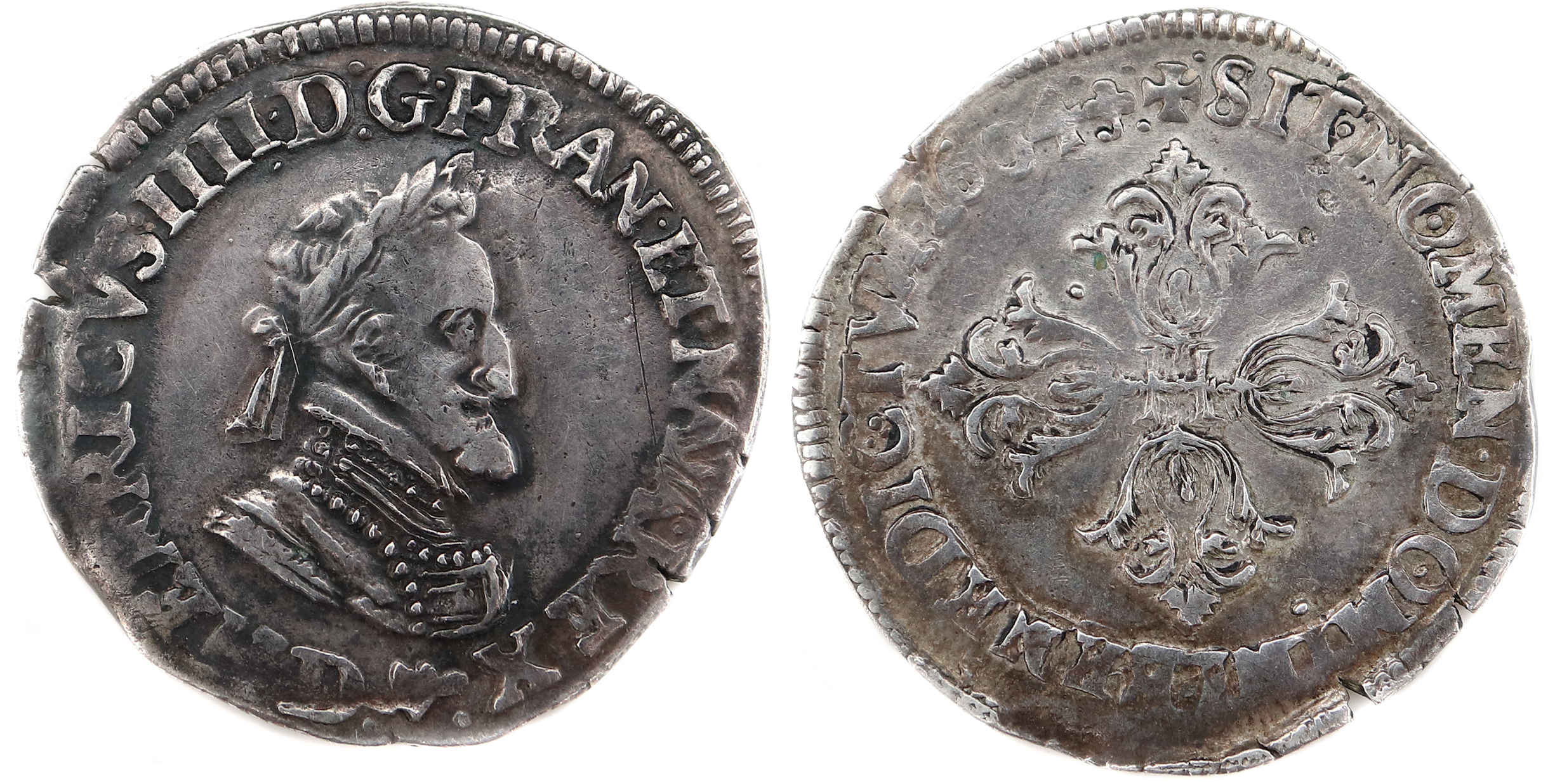Monnaies royales francaises HENRI IV DEMI FRANC 1604 LYON