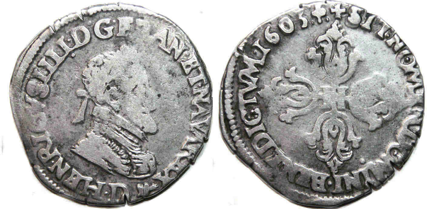 Monnaies royales francaises-HENRI IV-demi franc-1605-LYON