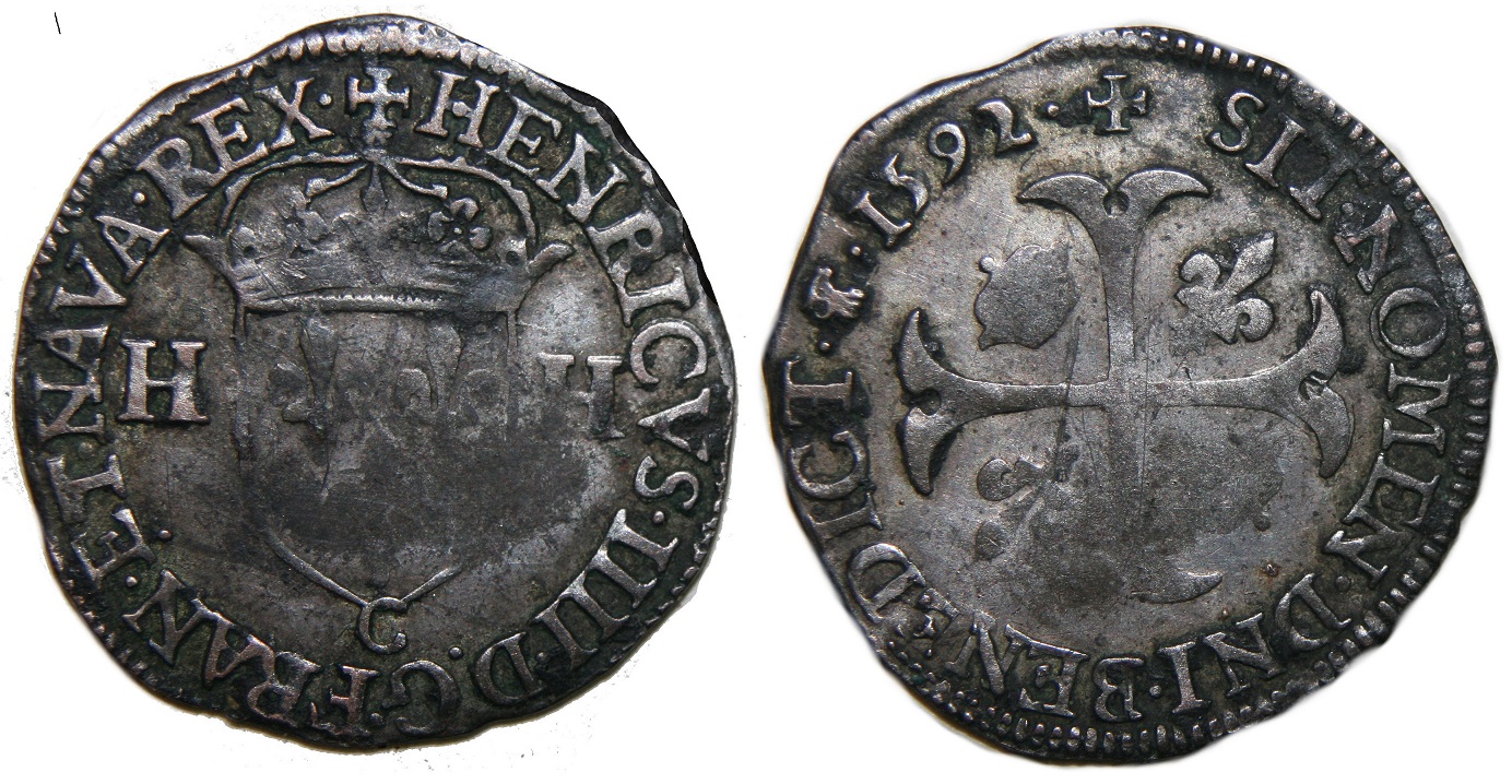 Monnaies royales francaises-HENRI IV-douzain-1592-ST LO