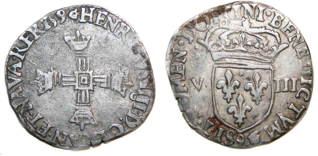 Monnaies royales-HENRI IV-huitième écu-1590-RENNES